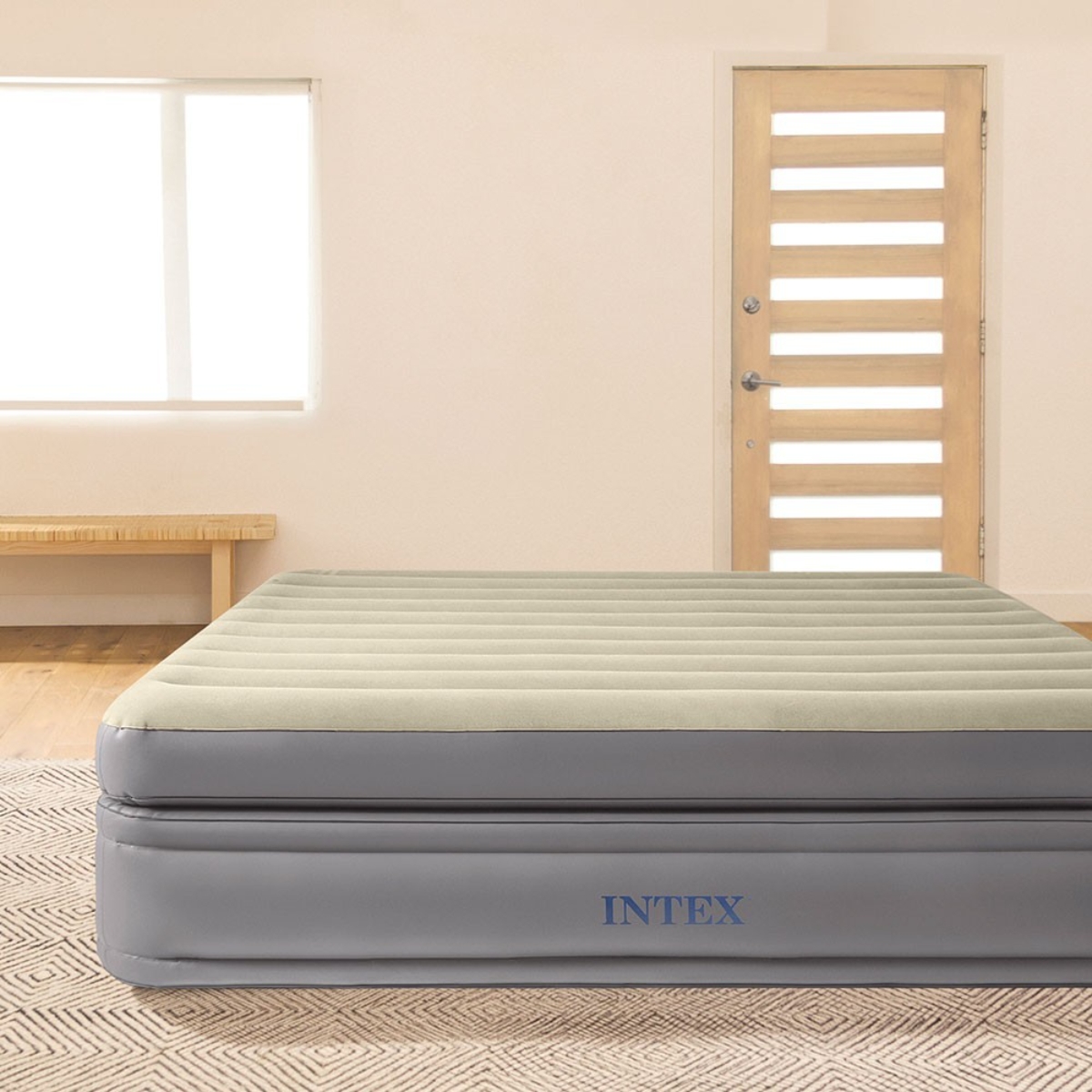 Intex Built-in-Pump Queen Comfort Elevated Airbed with Fiber-Tech Unisex, 13+ Years