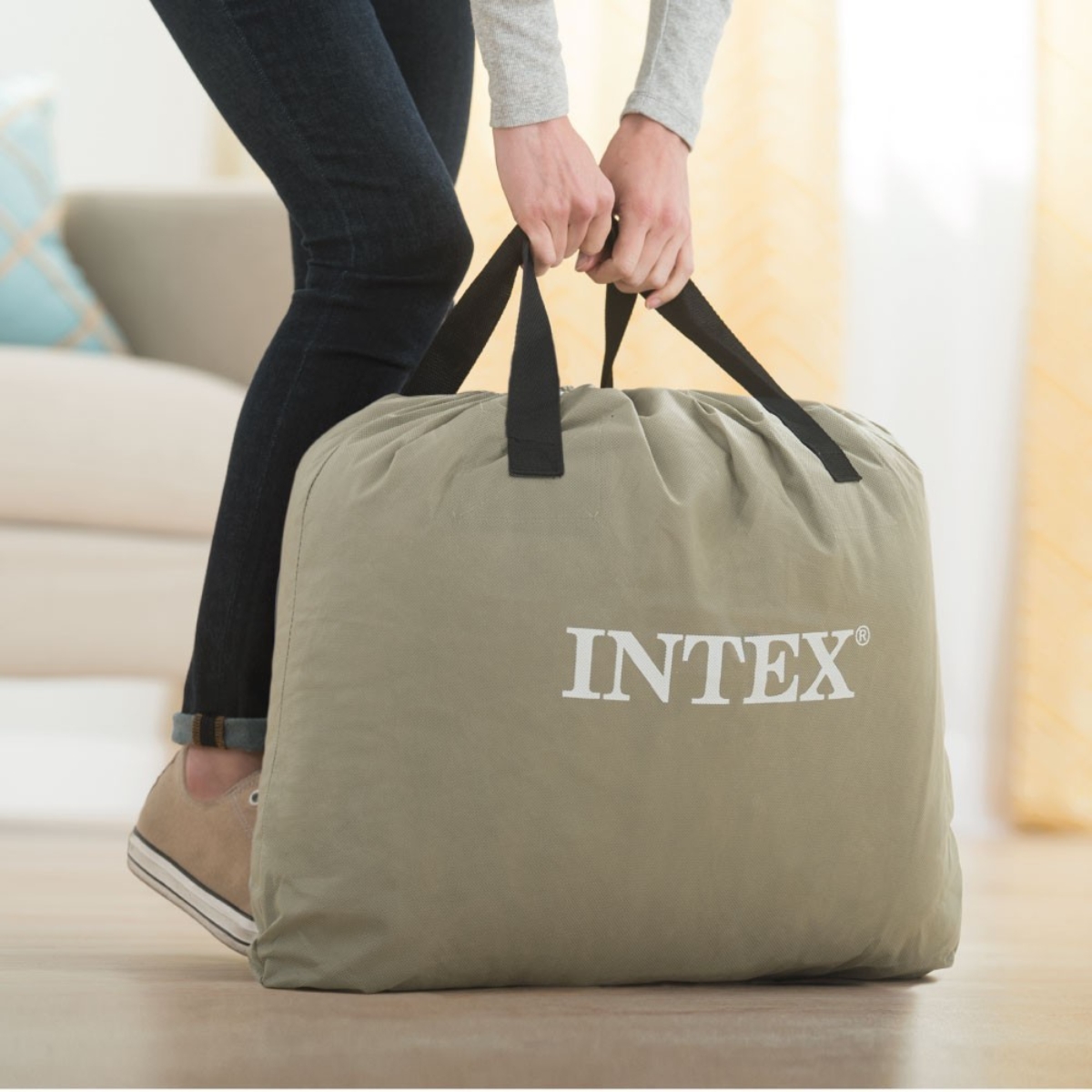 Intex Built-in-Pump Queen Comfort Elevated Airbed with Fiber-Tech Unisex, 13+ Years