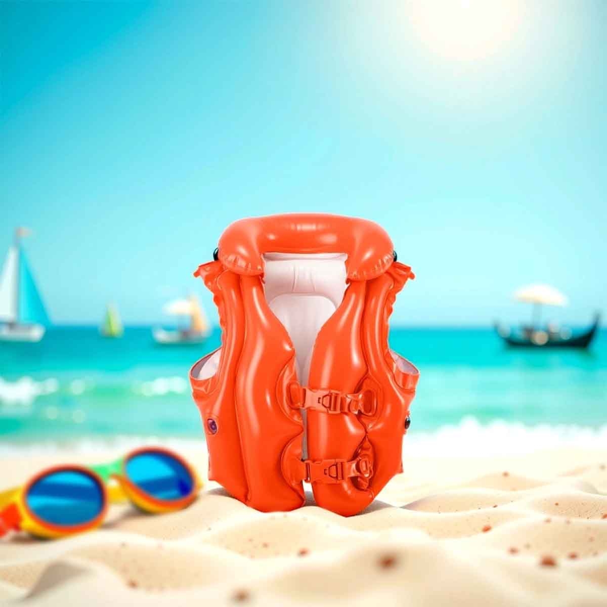 إنتكس مجموعة سترة سباحة ديلوكس مع 2 عوامات أذرع ديلوكس و2 نظارات سباحة للأطفال للجنسين عمر 3-4 سنوات