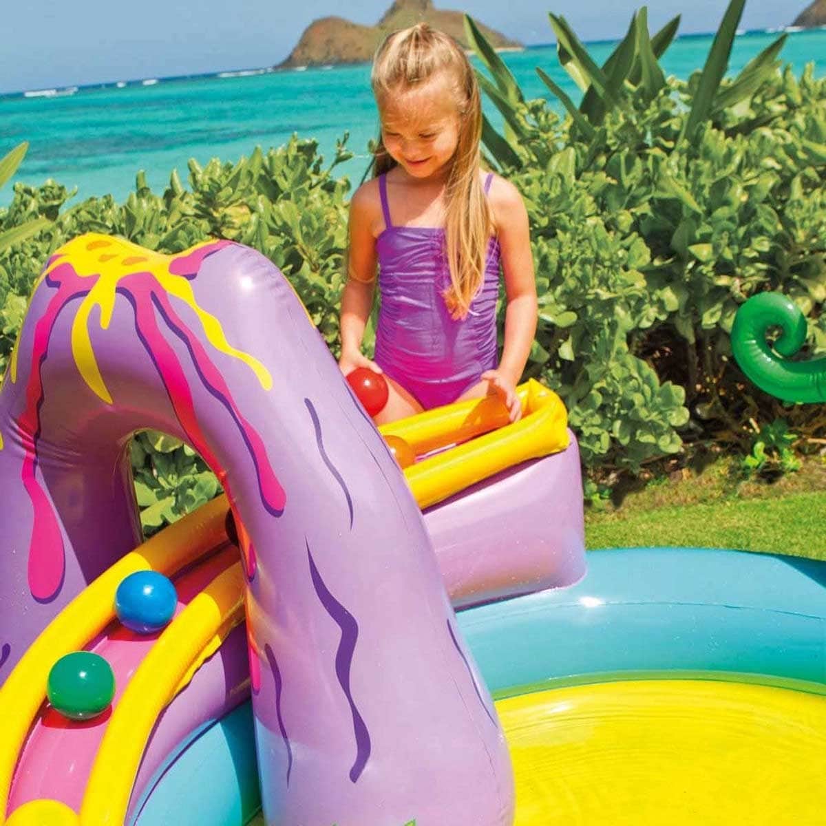 Intex Dinoland Inflatable Play Center with Small Round Fun Balls & Electric Pump Bundle Unisex, 3-4 Years
