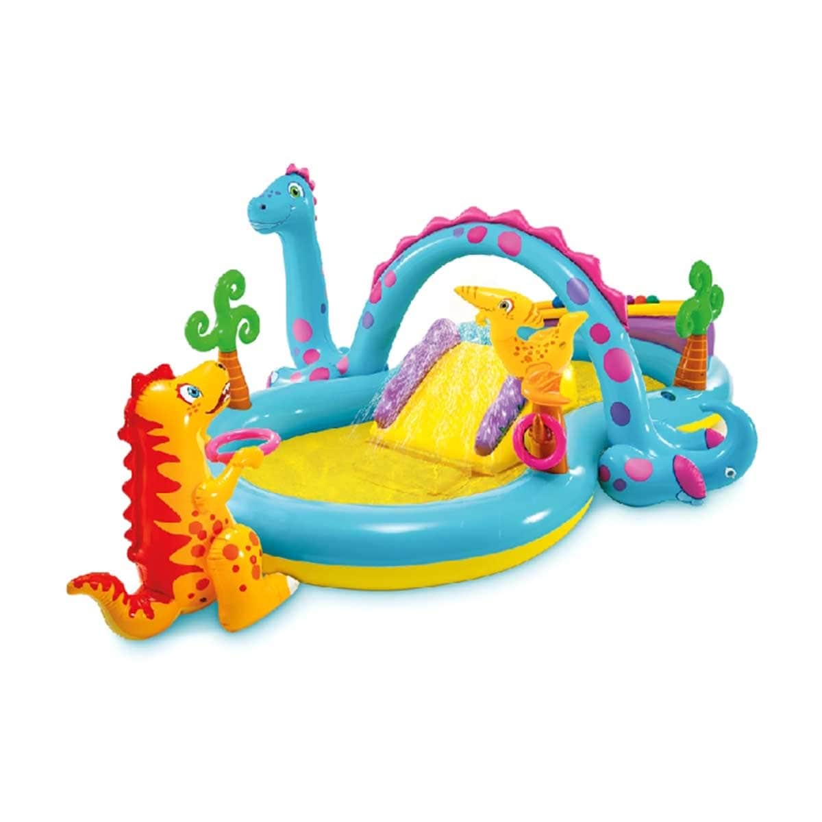 Intex Dinoland Inflatable Play Center with Small Round Fun Balls & Electric Pump Bundle Unisex, 3-4 Years