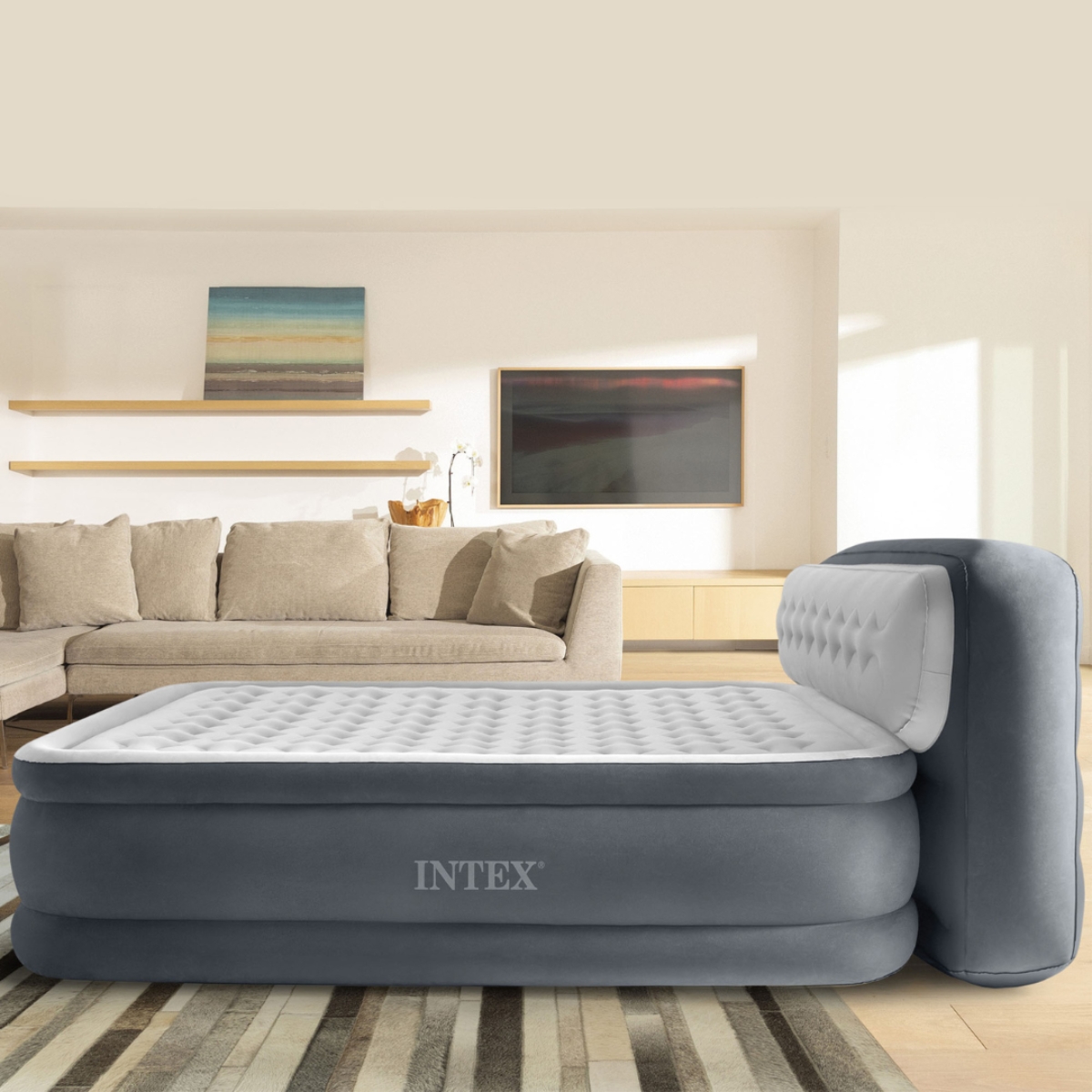 Intex Queen Dura-Beam Headboard Airbed with Built-in Pump Unisex