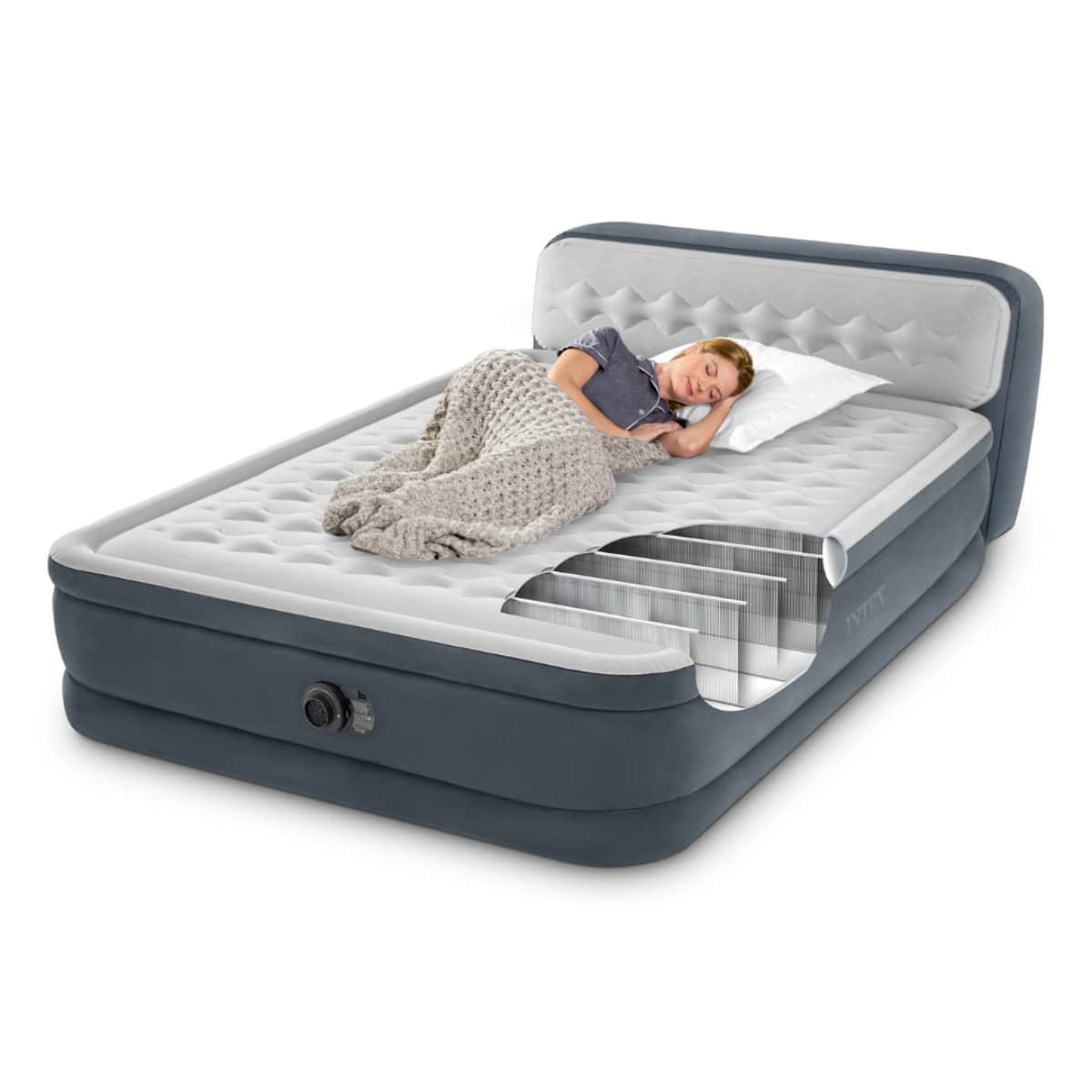 Intex Queen Dura-Beam Headboard Airbed with Built-in Pump Unisex