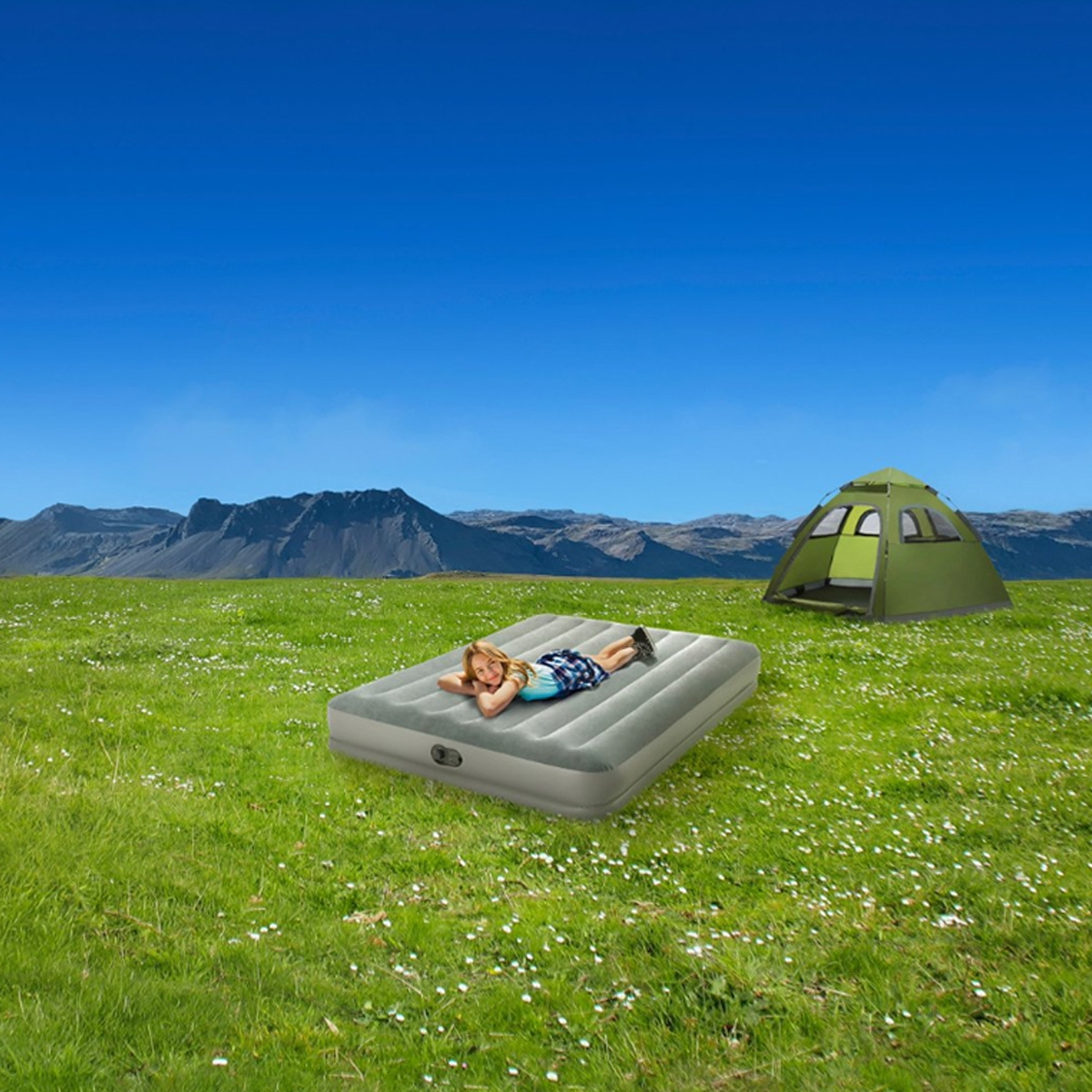 إنتكس مرتبة هوائية كوين دورا بيم بريستيج مع مضخة USB، للجنسين