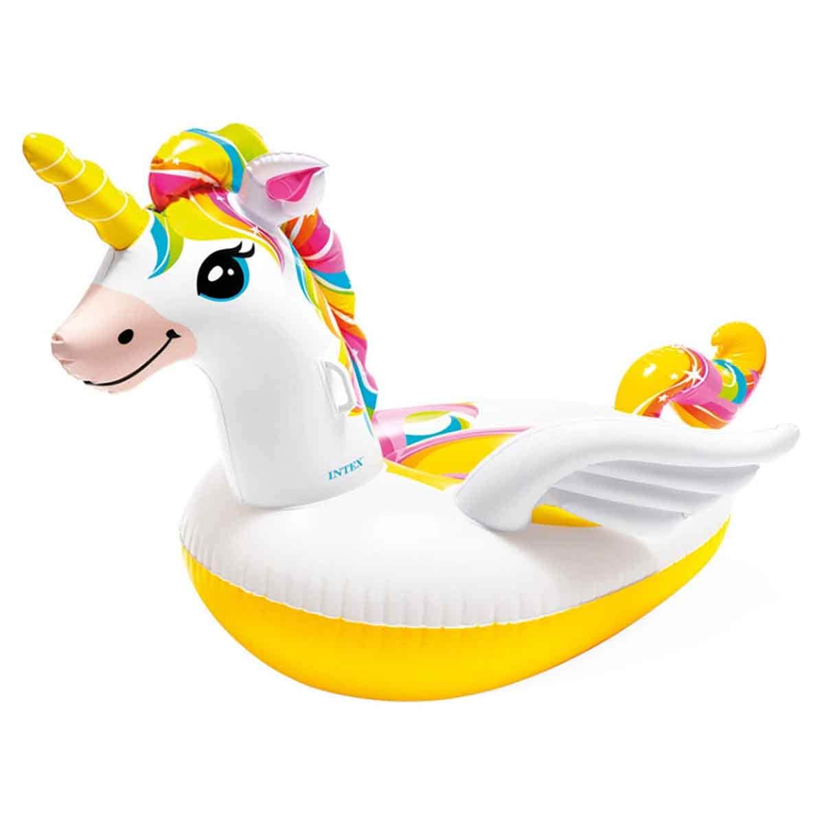 Intex Ride-On Unicorn Pool Float with Double Quick III Hand Pump Bundle Unisex, 13+ Years