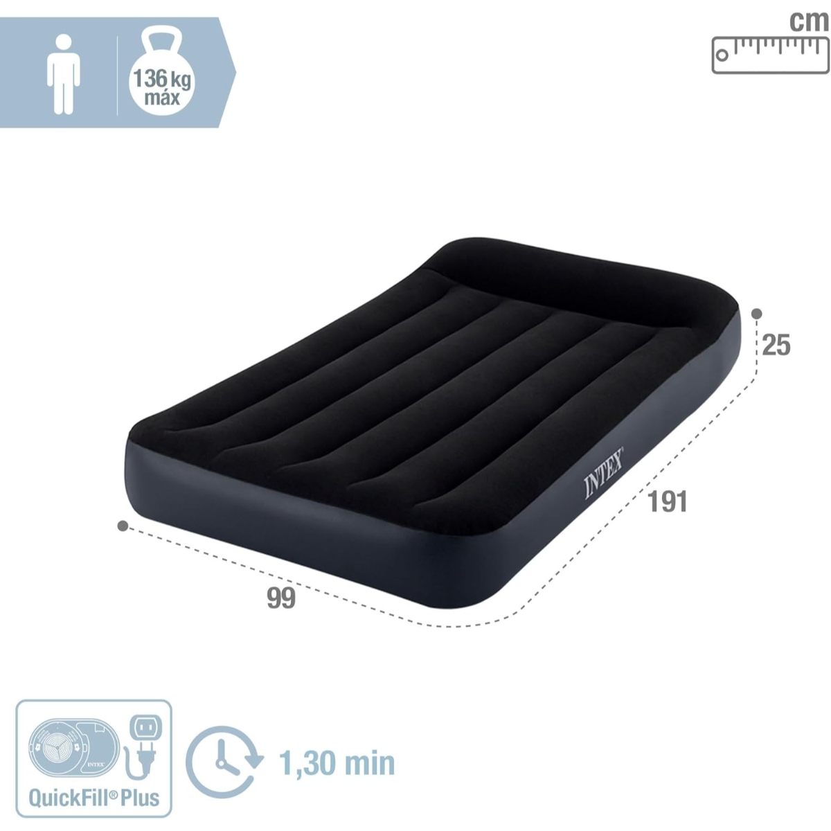 Intex Twin Pillow Rest Classic Airbed with Built-in Pump Unisex