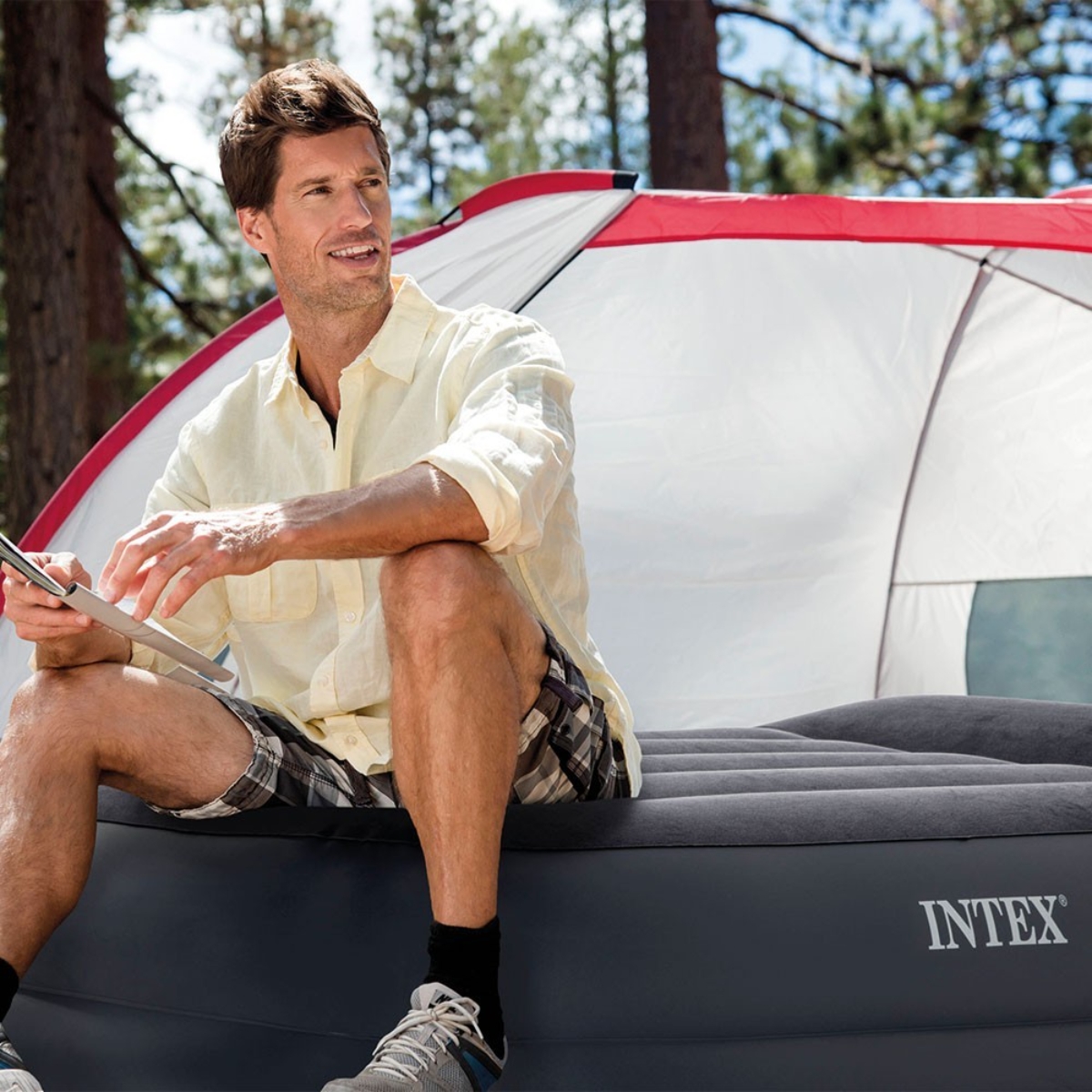 إنتكس سرير هوائي توين مرتفع مع مسند رأس ومضخة مدمجة للجنسين