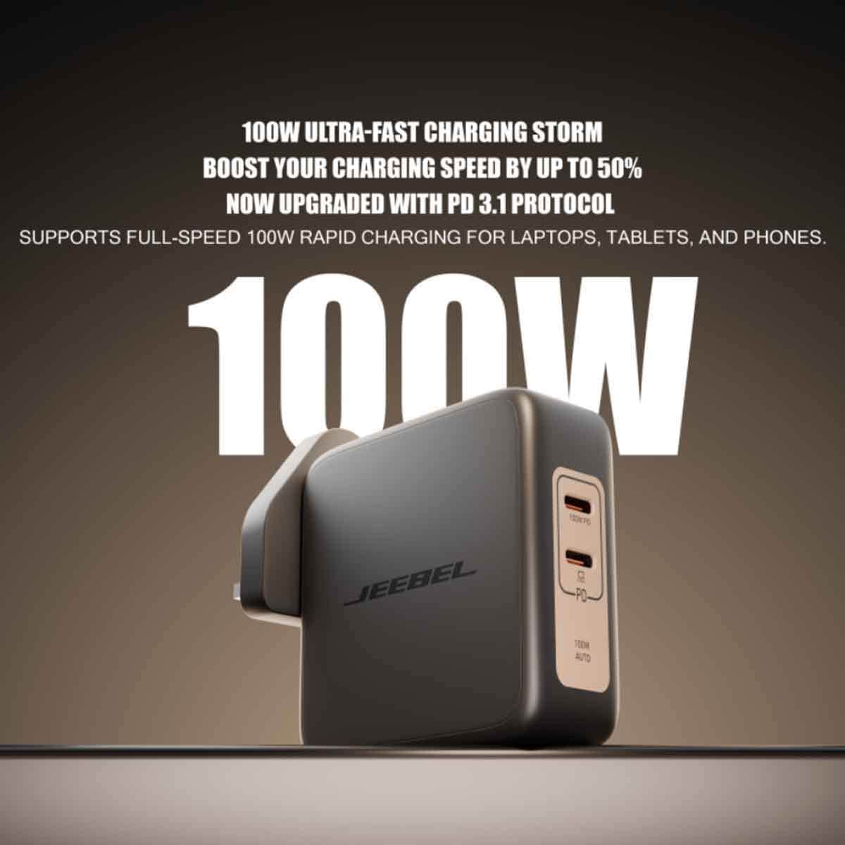 جيبل شاحن حائط 100 واط PD بمنفذي USB-C