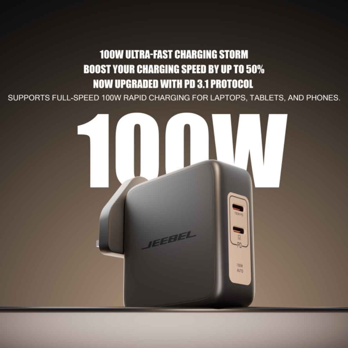 جيبل شاحن حائط 100 واط PD بمنفذي USB-C