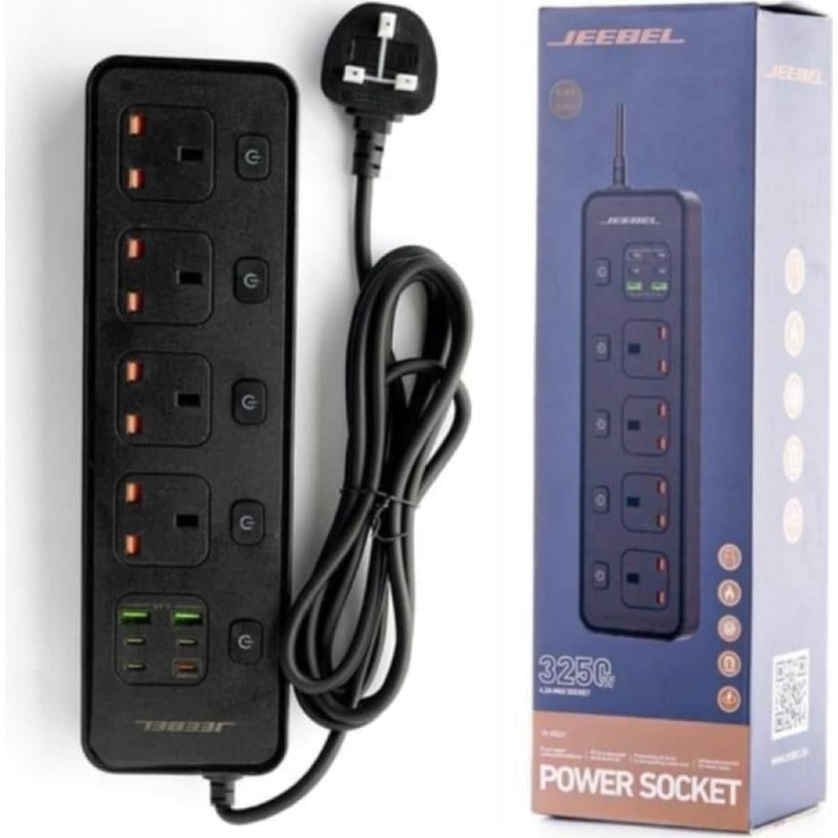 Jeebel 5m 2990W Single Type-C 7-Port Power Strip
