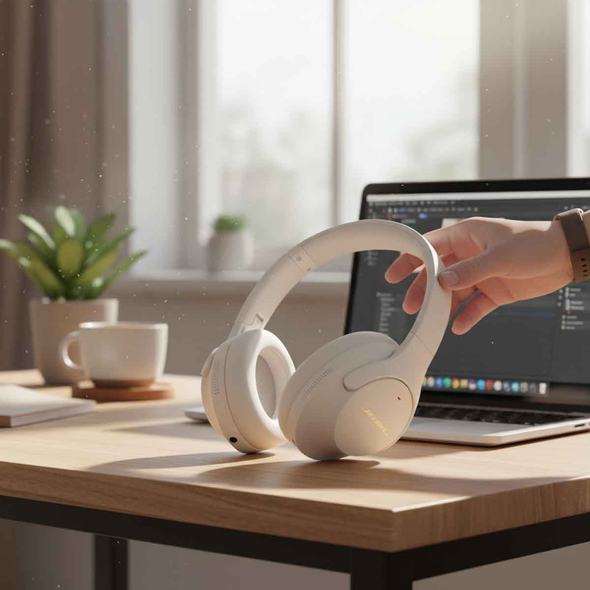 Jeebel Beige Wireless Over-Ear Headphones