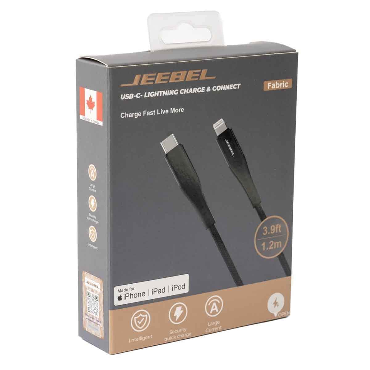 جيبل كابل USB-C إلى لايتنينغ مضفر بطول 1.2 متر باللون الأسود