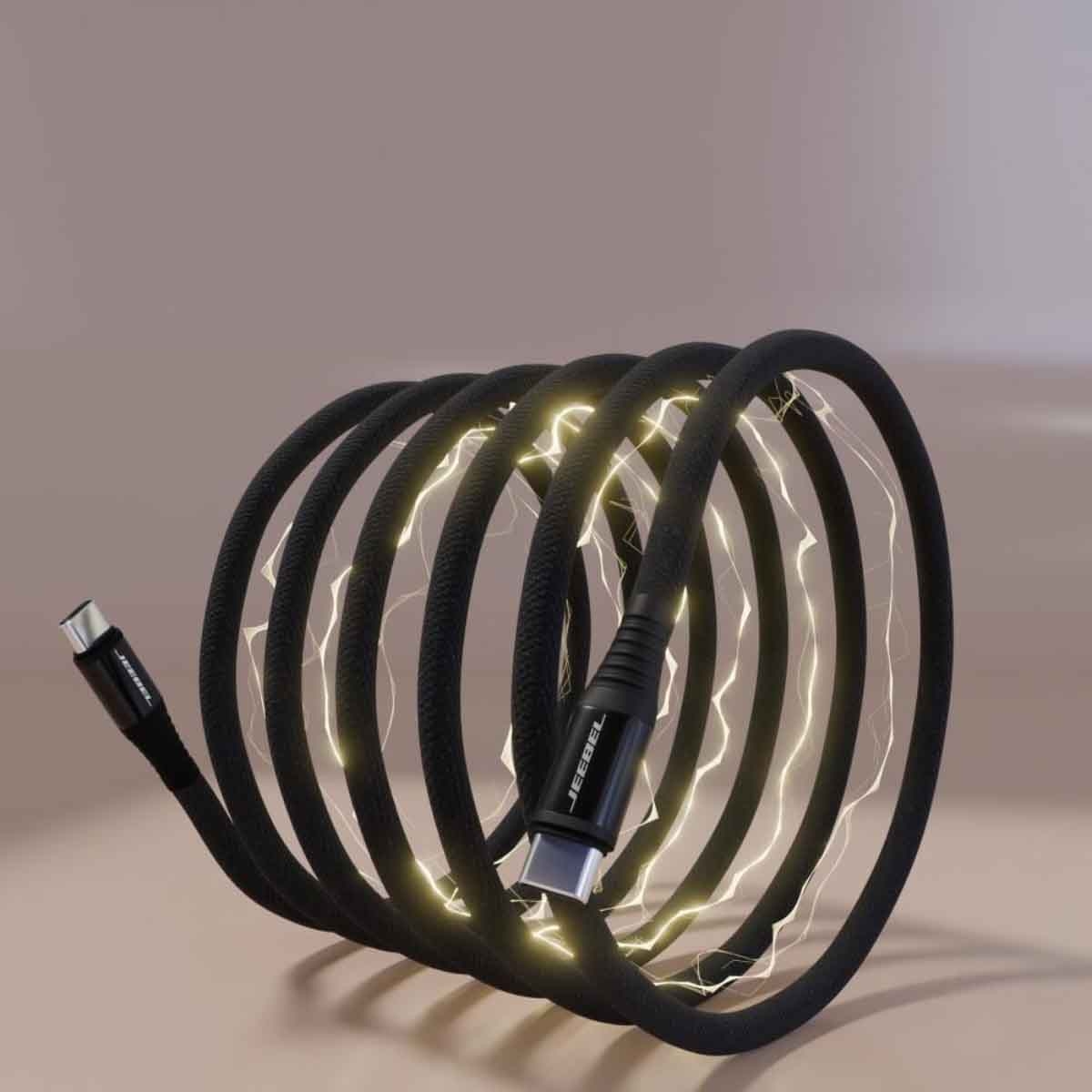 جيبل كابل شحن مغناطيسي USB-C إلى USB-C بقدرة 240 واط بطول 2 متر باللون الأسود