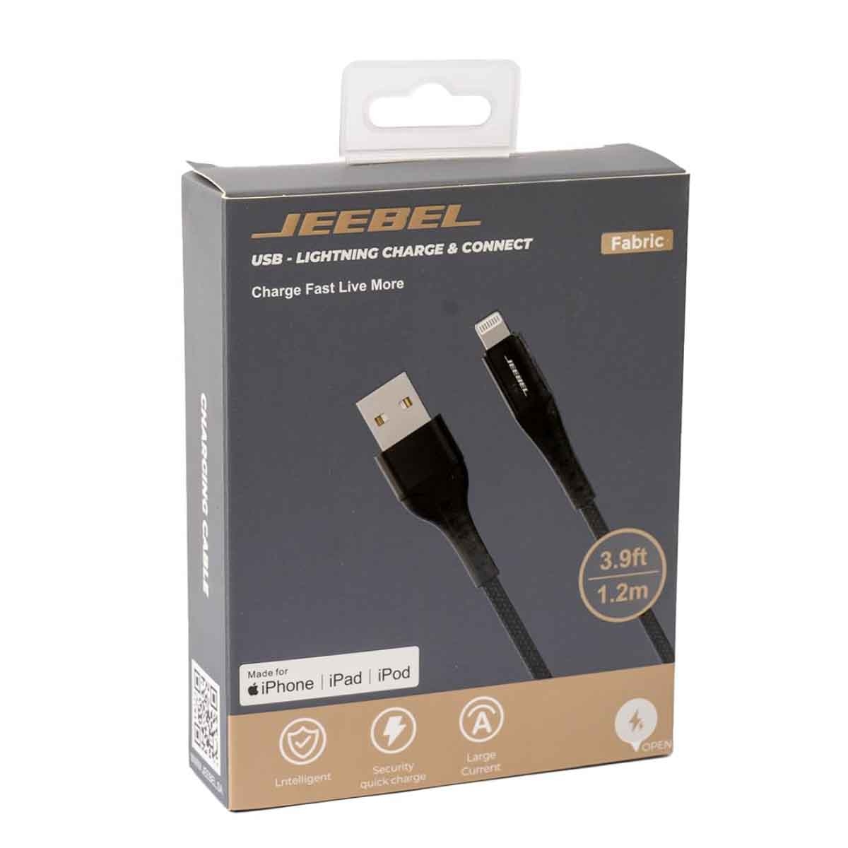 Jeebel Black 2m USB To Lightning Braided Cable