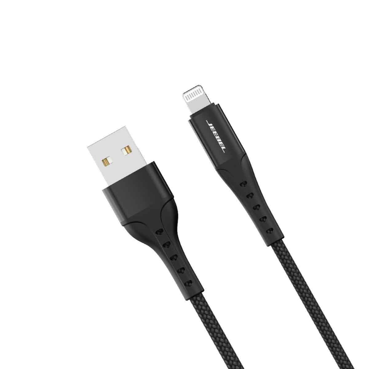 Jeebel Black 2m USB To Lightning Braided Cable