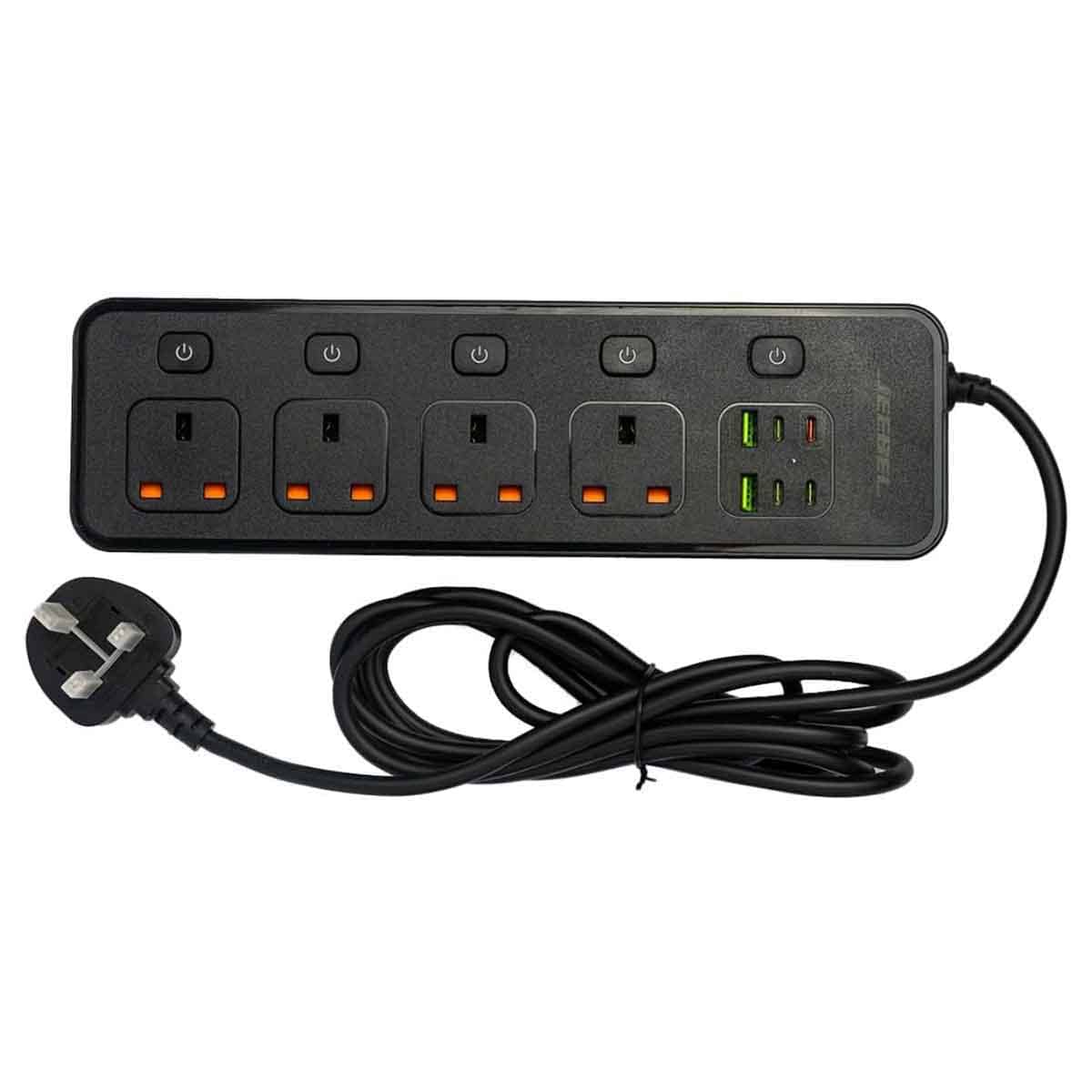 Jeebel Black 3250W 5m Power Extension Socket