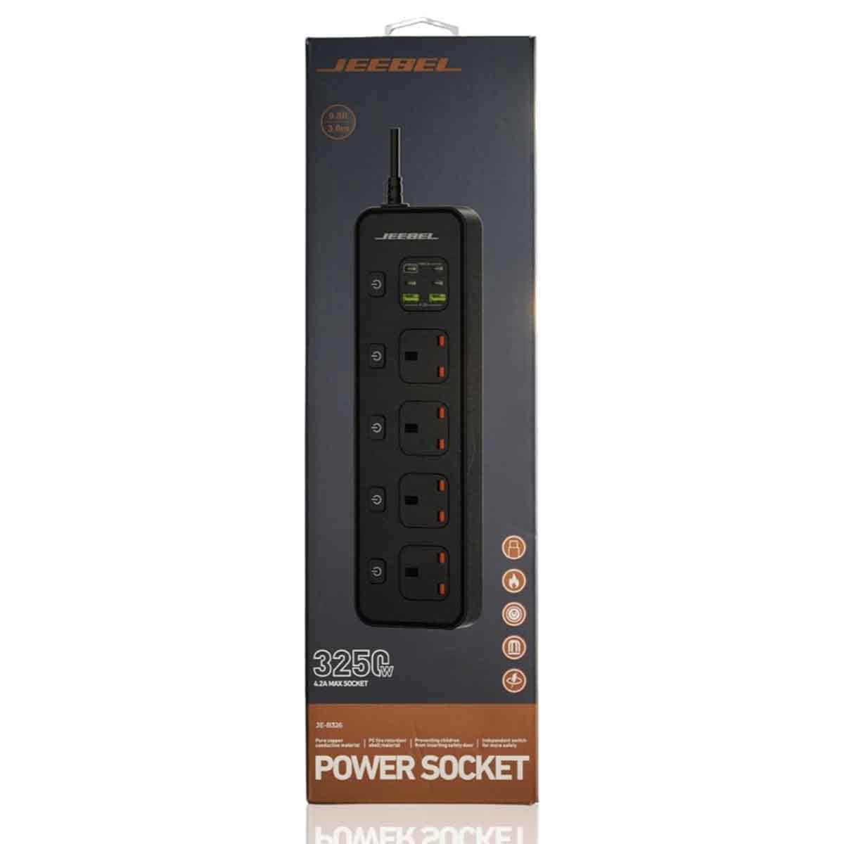 Jeebel Black 3250W 5m Power Extension Socket