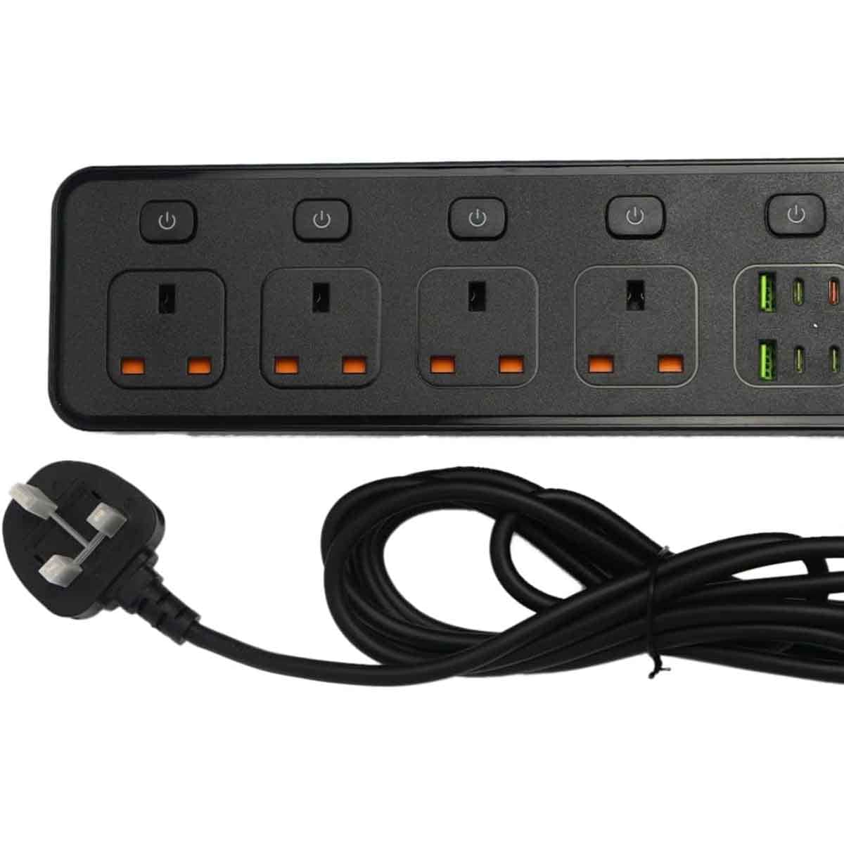 Jeebel Black 3250W 5m Power Extension Socket