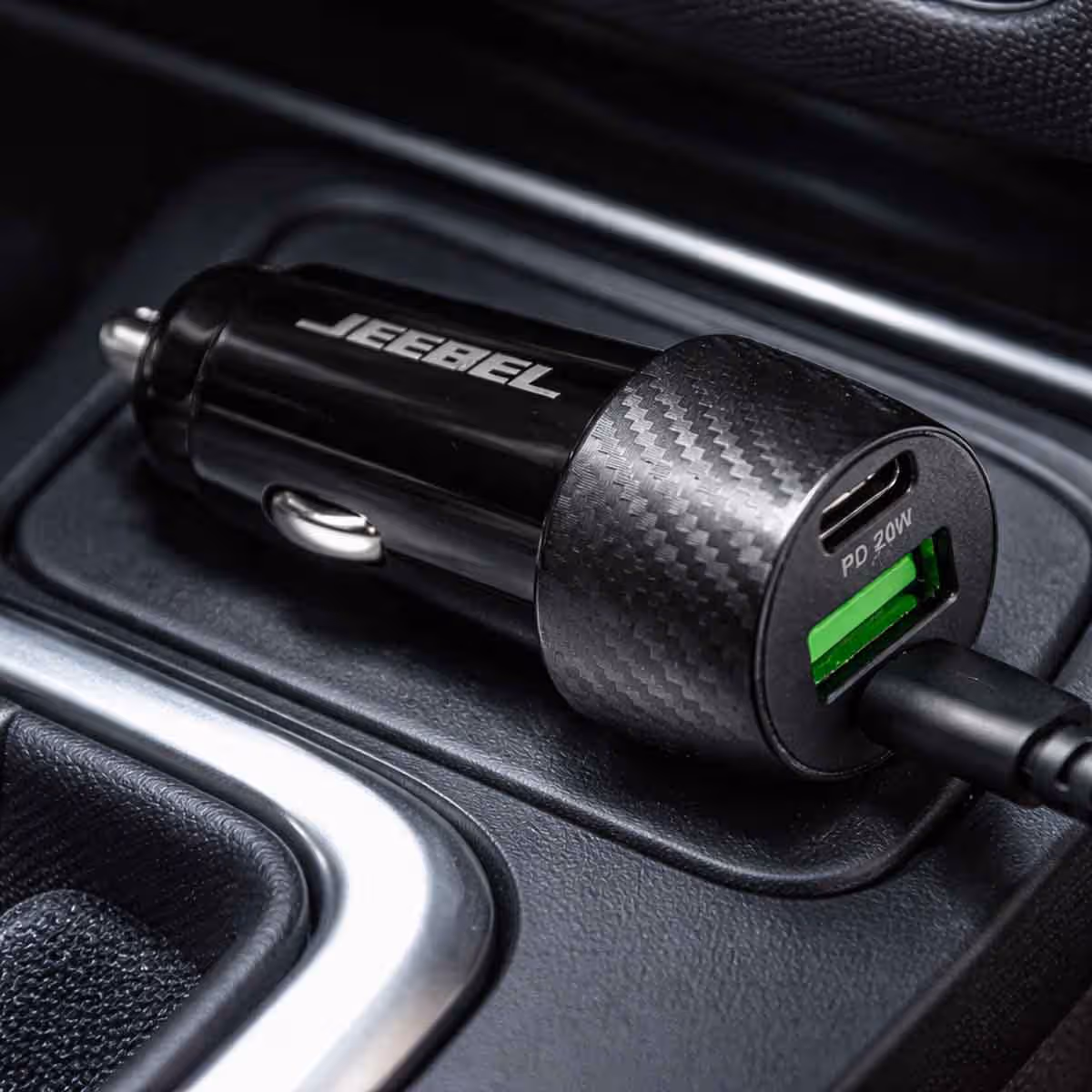 Jeebel Black 38W Dual Port USB & USB-C Fast Charging Car Charger