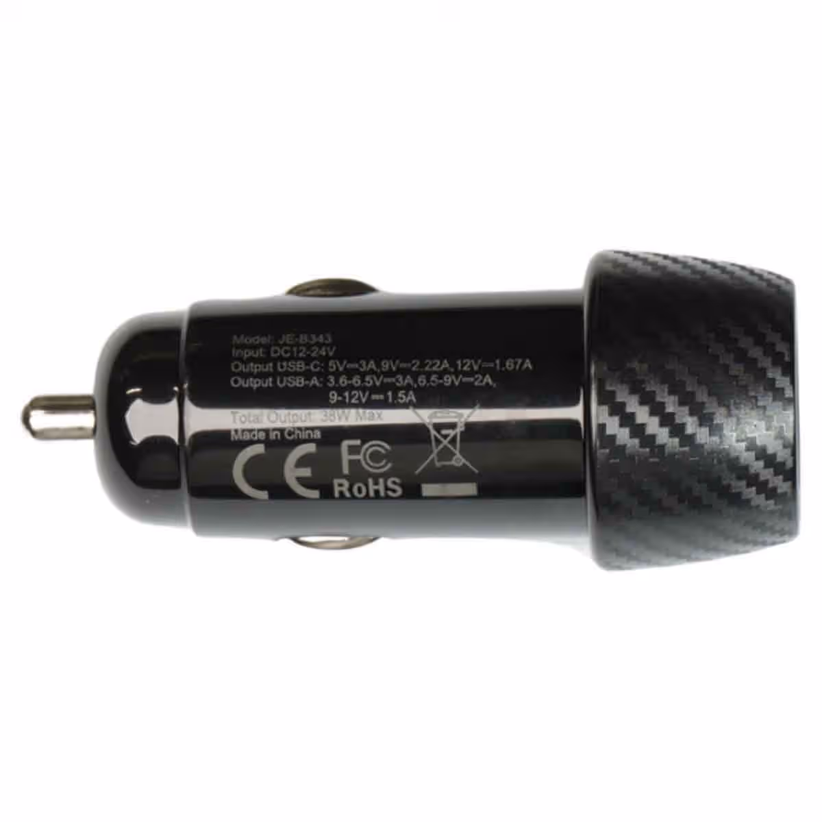 Jeebel Black 38W Dual Port USB & USB-C Fast Charging Car Charger