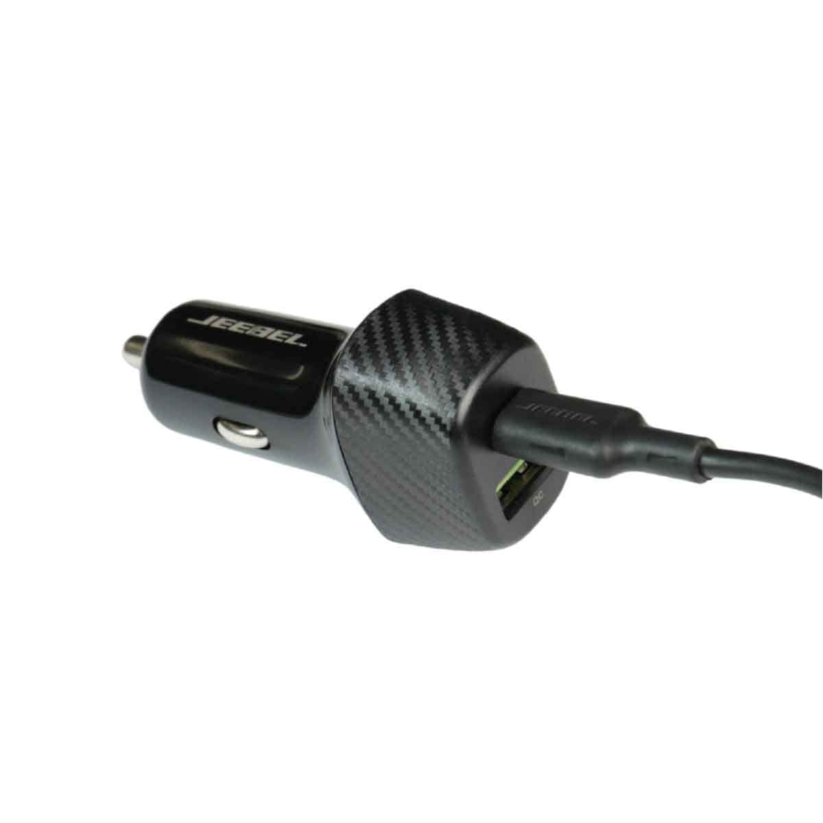 جيبل شاحن سيارة ثنائي المنافذ 38 واط USB-C PD وUSB-A QC 3.0 مع كابل لايتنينغ معتمد MFi باللون الأسود