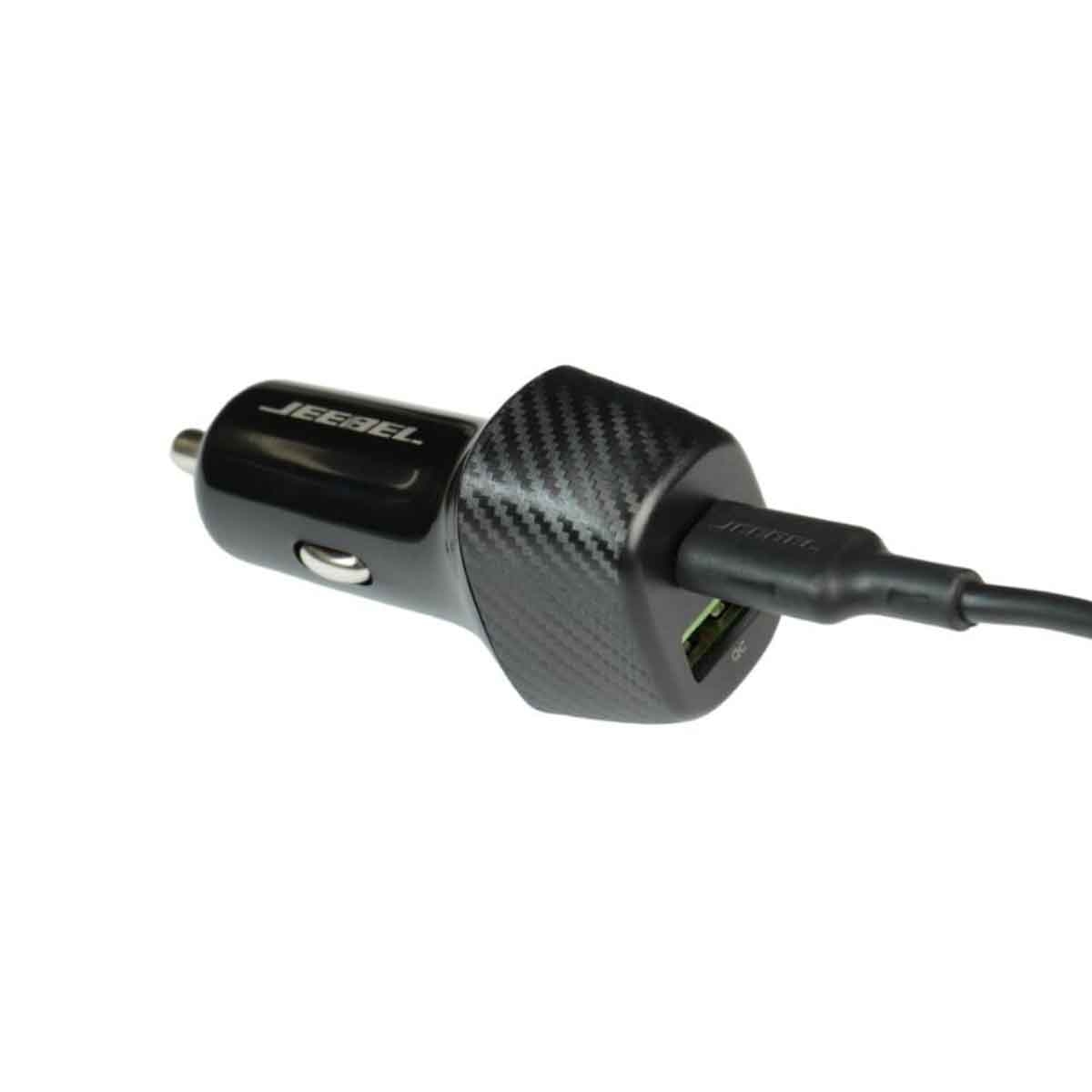 جيبل شاحن سيارة ثنائي المنافذ 38 واط USB-C PD وUSB-A QC 3.0 مع كابل لايتنينغ معتمد MFi باللون الأسود