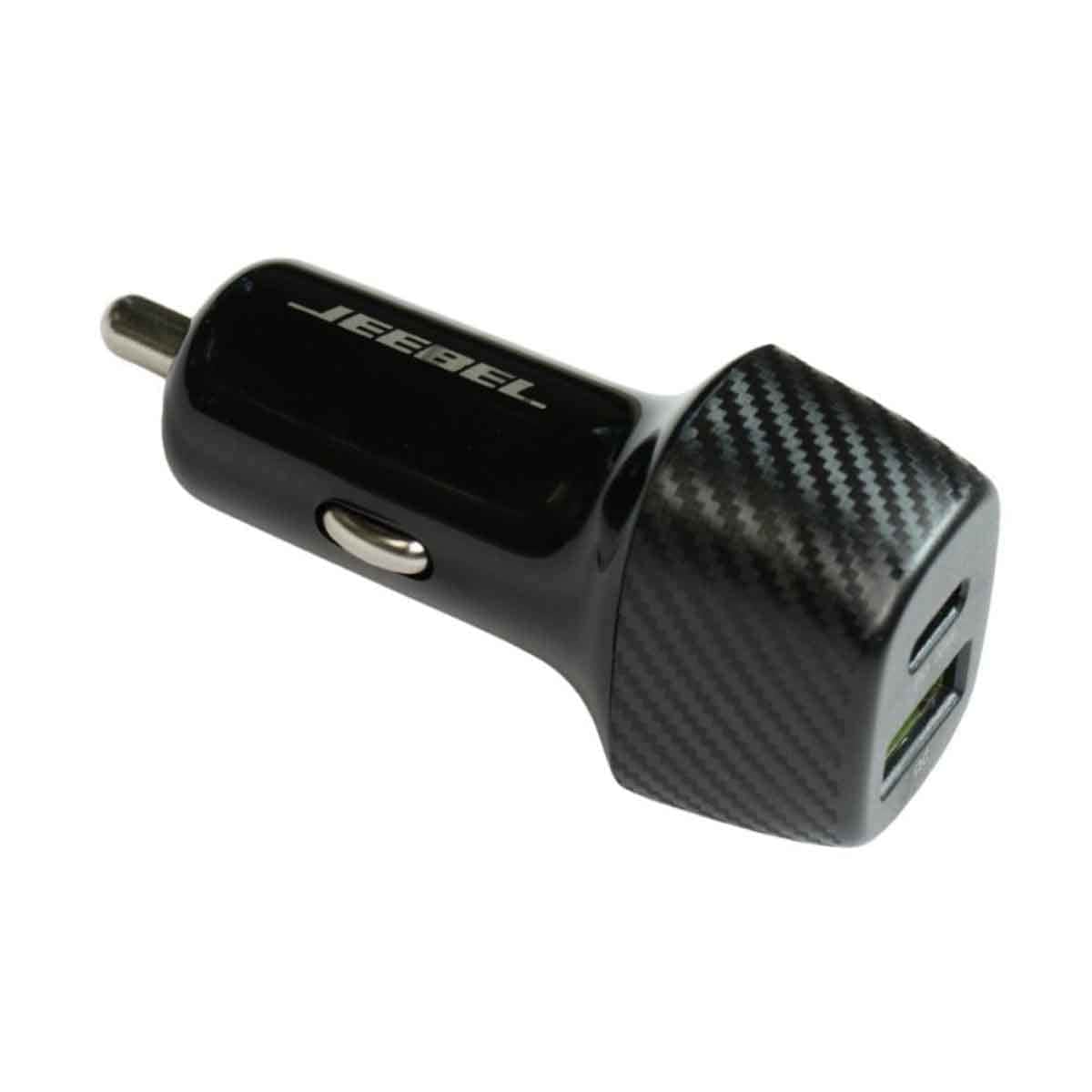 جيبل شاحن سيارة ثنائي المنافذ 38 واط USB-C PD وUSB-A QC 3.0 مع كابل لايتنينغ معتمد MFi باللون الأسود