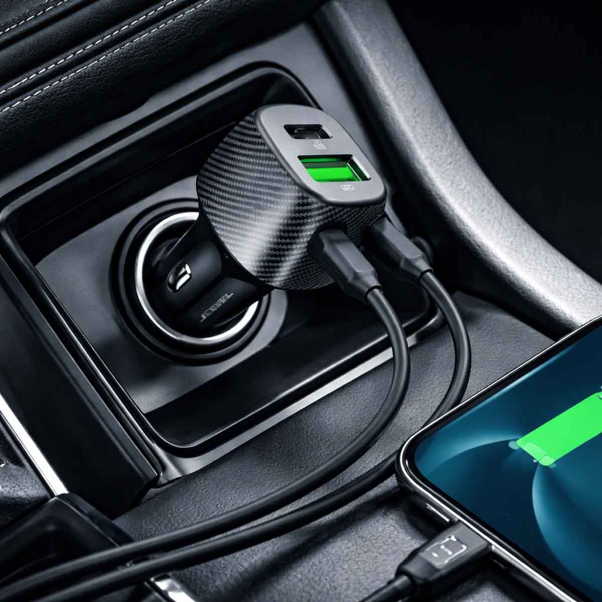 Jeebel Black 38W USB-C PD & USB-A QC 3.0 Dual Port Car Charger with MFi Type C Cable