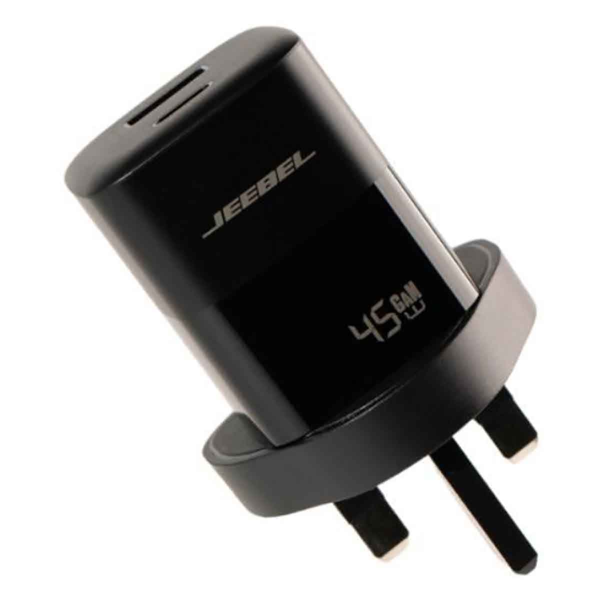 Jeebel Black 45W GaN USB-C PD & USB A QC 3.0 Compact Fast Charging Wall Charger