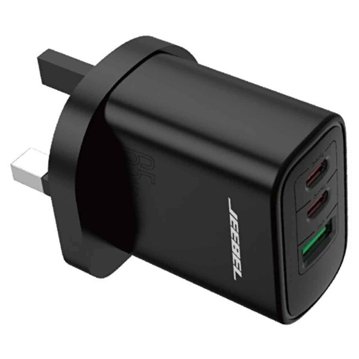 جيبل شاحن حائط سريع ثلاثي المنافذ 65 واط USB-C PD مزدوج وUSB QC 3.0 باللون الأسود