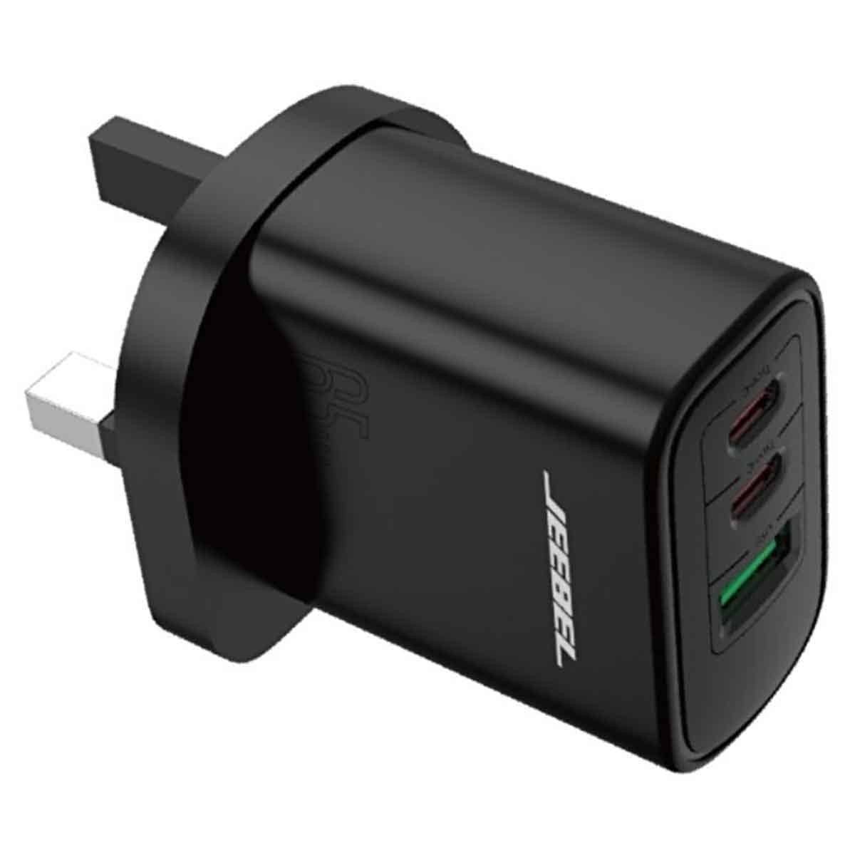 Jeebel Black 65W Dual USB-C PD & USB QC 3.0 Triple Port Fast Charging Wall Charger