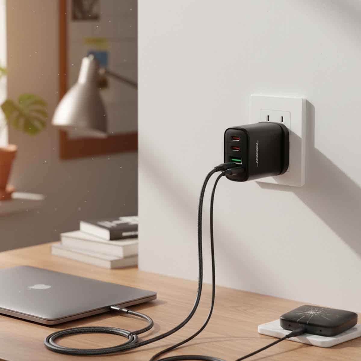 جيبل شاحن حائط سريع ثلاثي المنافذ 65 واط USB-C PD مزدوج وUSB QC 3.0 باللون الأسود