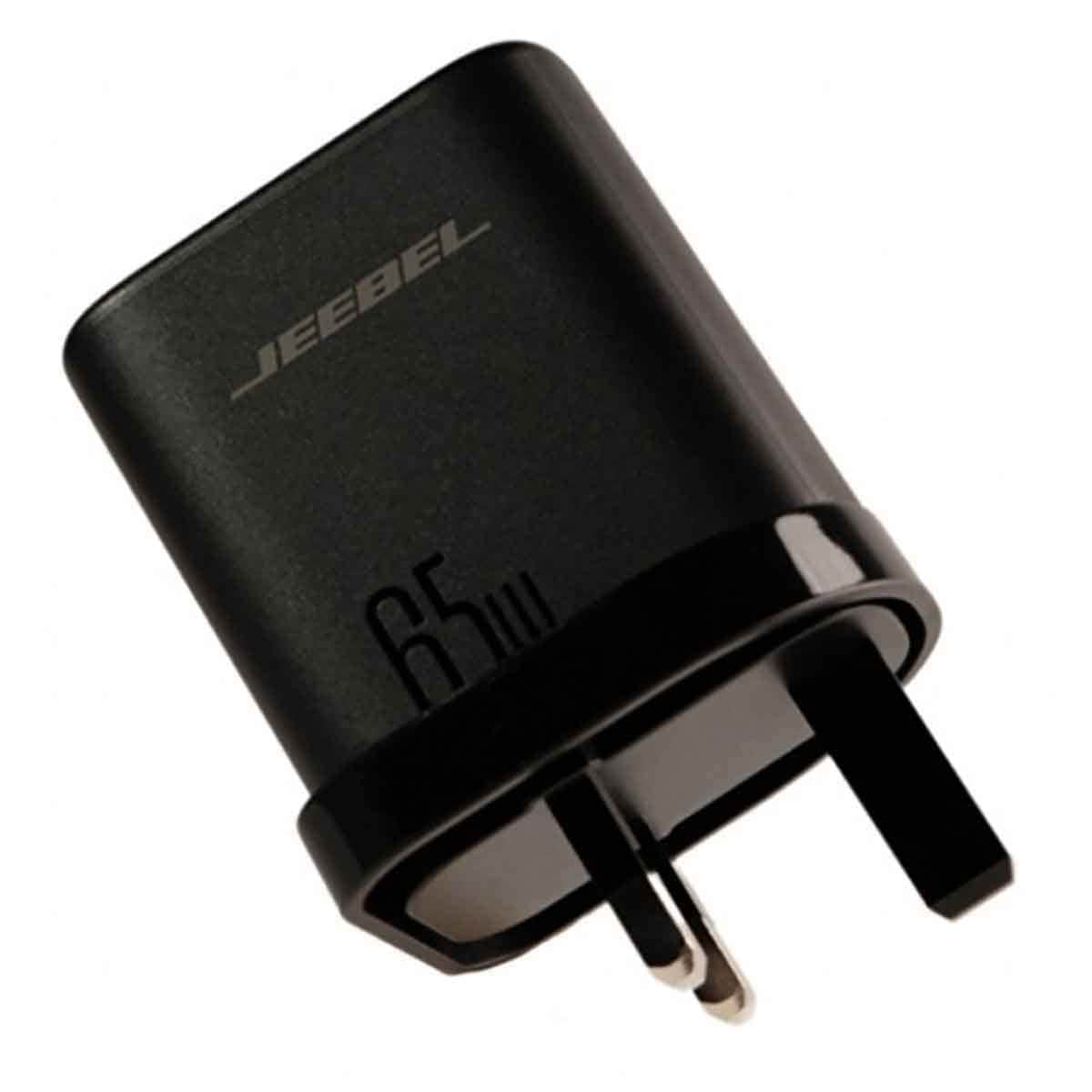 جيبل شاحن حائط سريع ثلاثي المنافذ 65 واط USB-C PD مزدوج وUSB QC 3.0 باللون الأسود