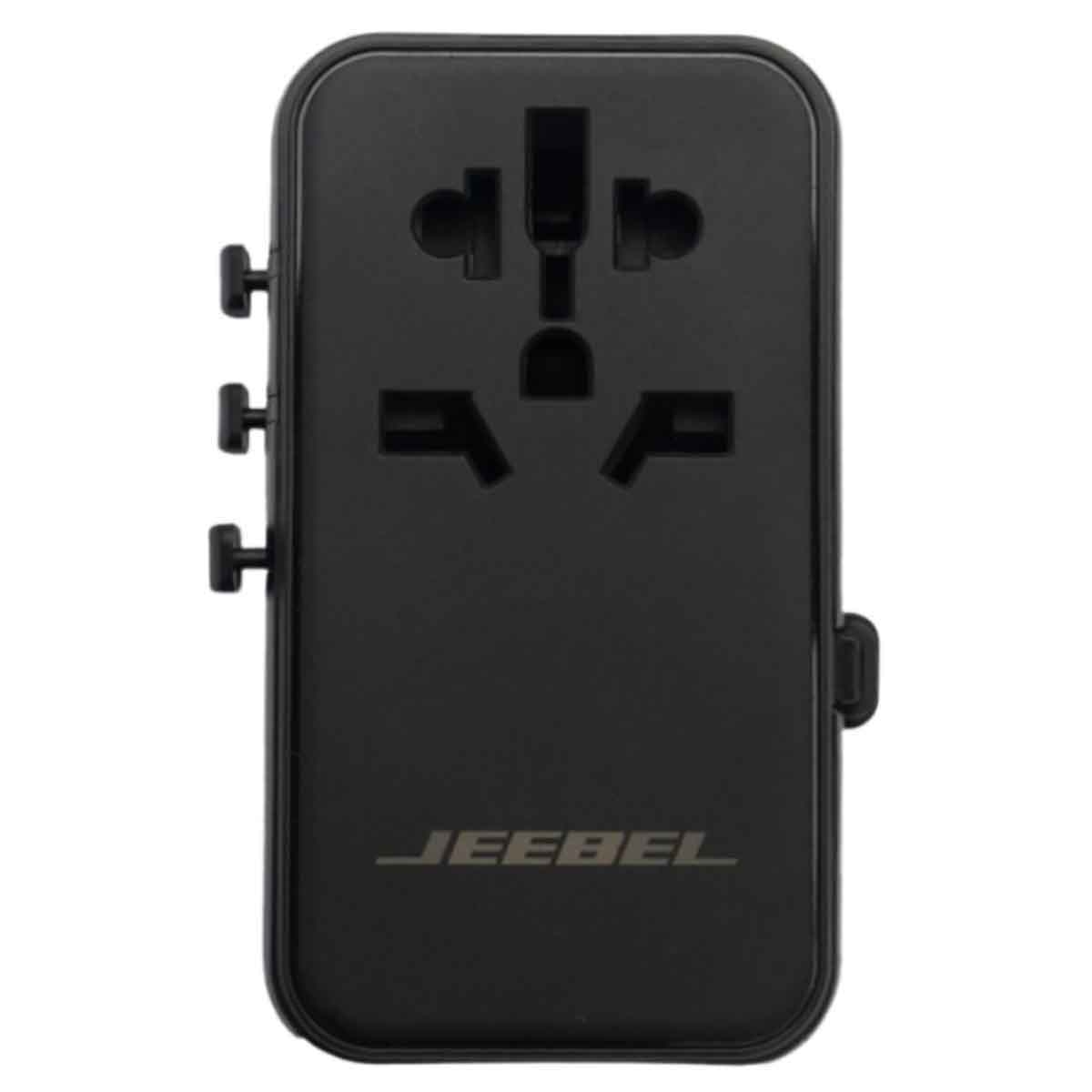 Jeebel Black 65W GaN Universal Travel Adapter With Built In USB-C Cable