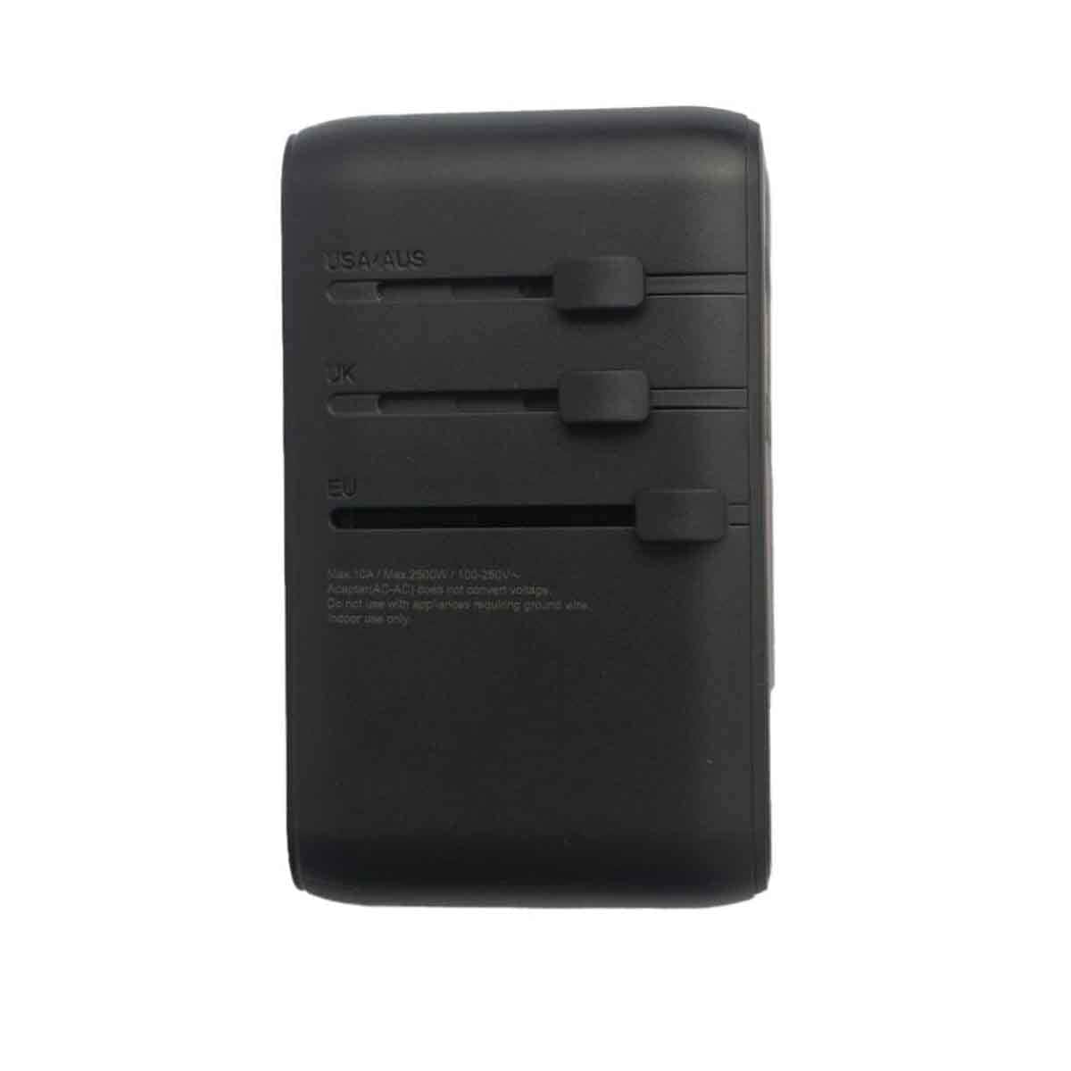 Jeebel Black 65W GaN Universal Travel Adapter With Built In USB-C Cable