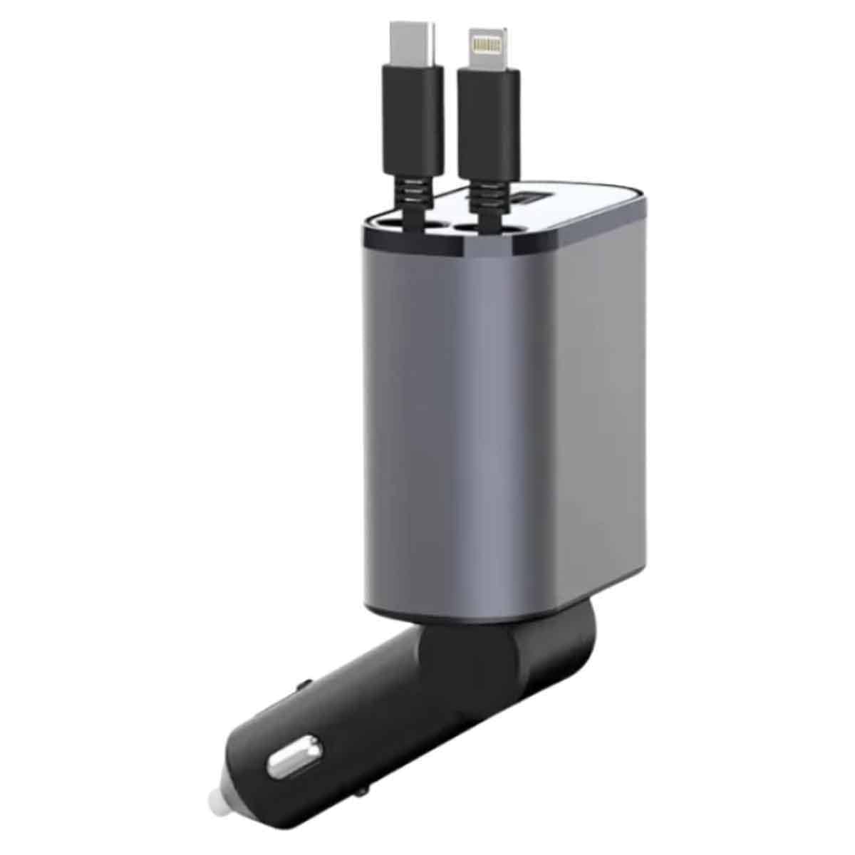 Jeebel Grey 120W 4-in-1 Lightning & USB-C Cables PD & USB Ports Car Charger