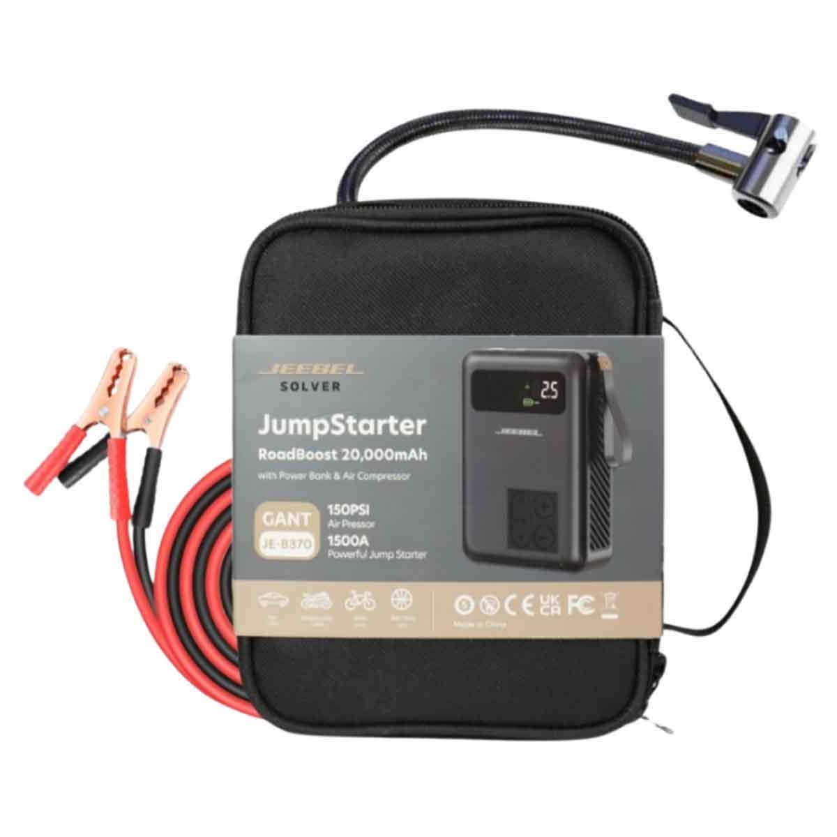 Jeebel JumpStarter 1500A Peak Power 20000mAh & 150 PSI Air Compressor