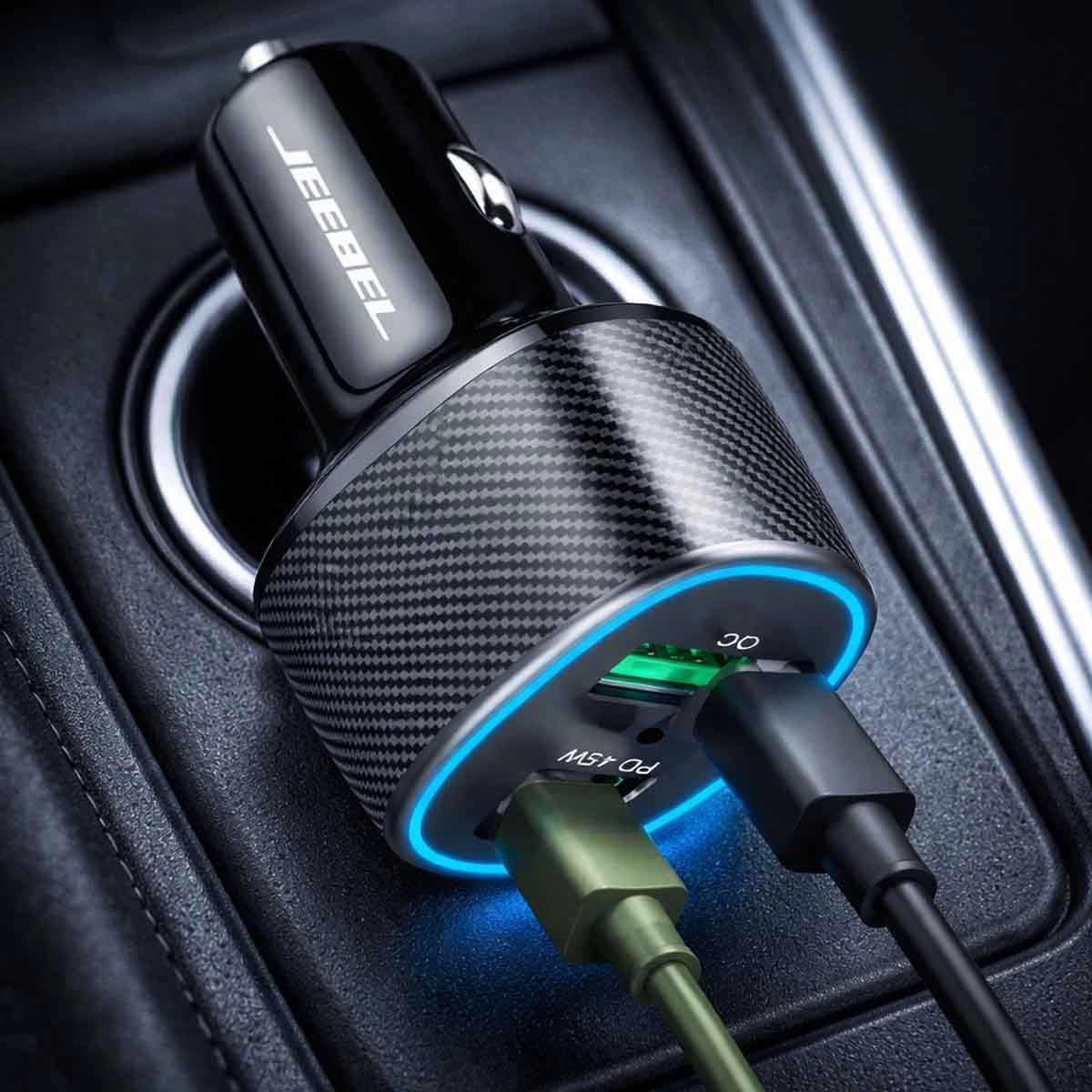 Jeebel Power Bank with Wall Charger + Car Charger + MFi Lightning & USB To USB-C Fast Charging Cable Bundle