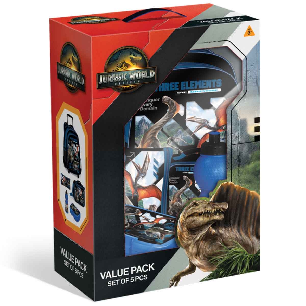Jurassic World 5-in-1 16" Trolley Bag, Lunch Box, Water Bottle, Pencil Case & Lunch Bag Kit