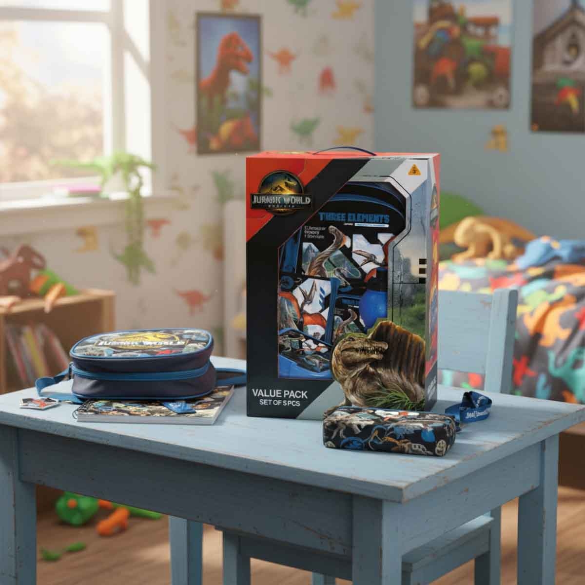 Jurassic World 5-in-1 16" Trolley Bag, Lunch Box, Water Bottle, Pencil Case & Lunch Bag Kit