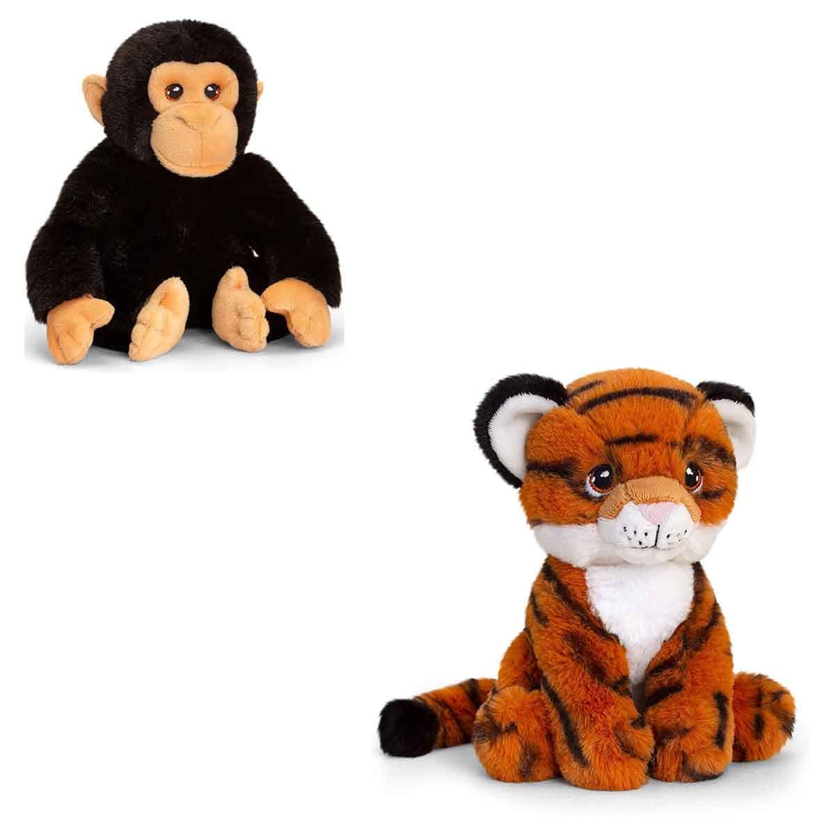 Keel Toys 7" Chimpanzee & 7" Tiger Plush Toy Bundle Unisex, 3-4 Years
