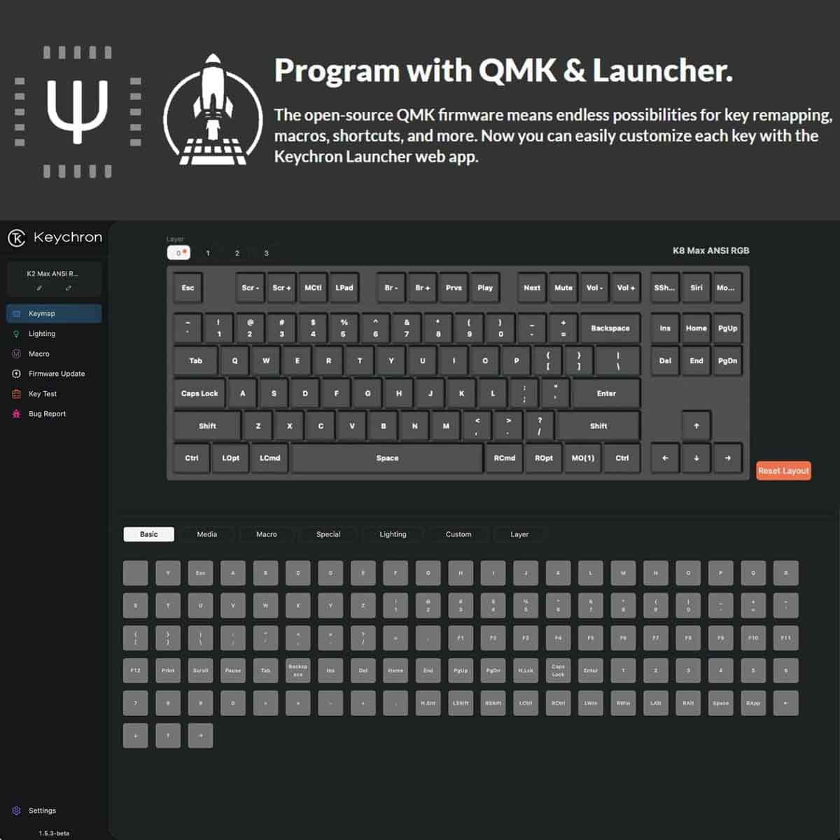 Keychron Black K8 Max QMK TKL RGB Mechanical Arabic Wireless Gaming Keyboard