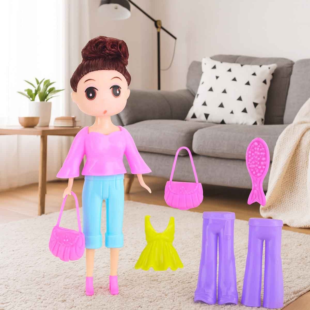 Kidzpro Pocket Money 7-Pieces Mini Princess Snap On Fashion Doll Set Girls, 3-4 Years