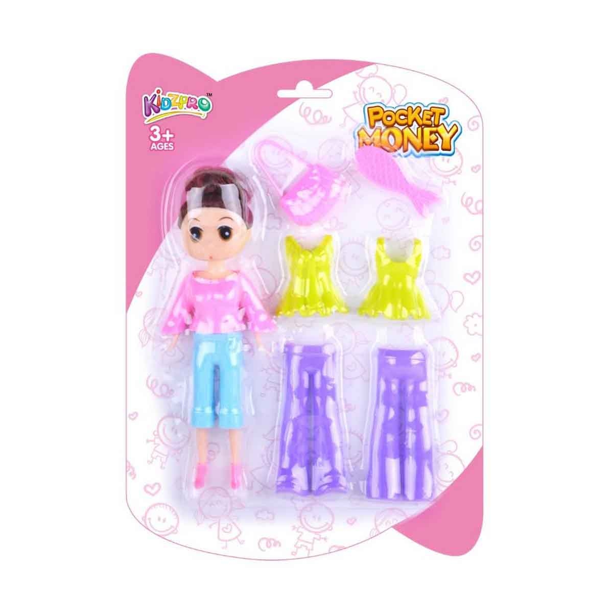 Kidzpro Pocket Money 7-Pieces Mini Princess Snap On Fashion Doll Set Girls, 3-4 Years
