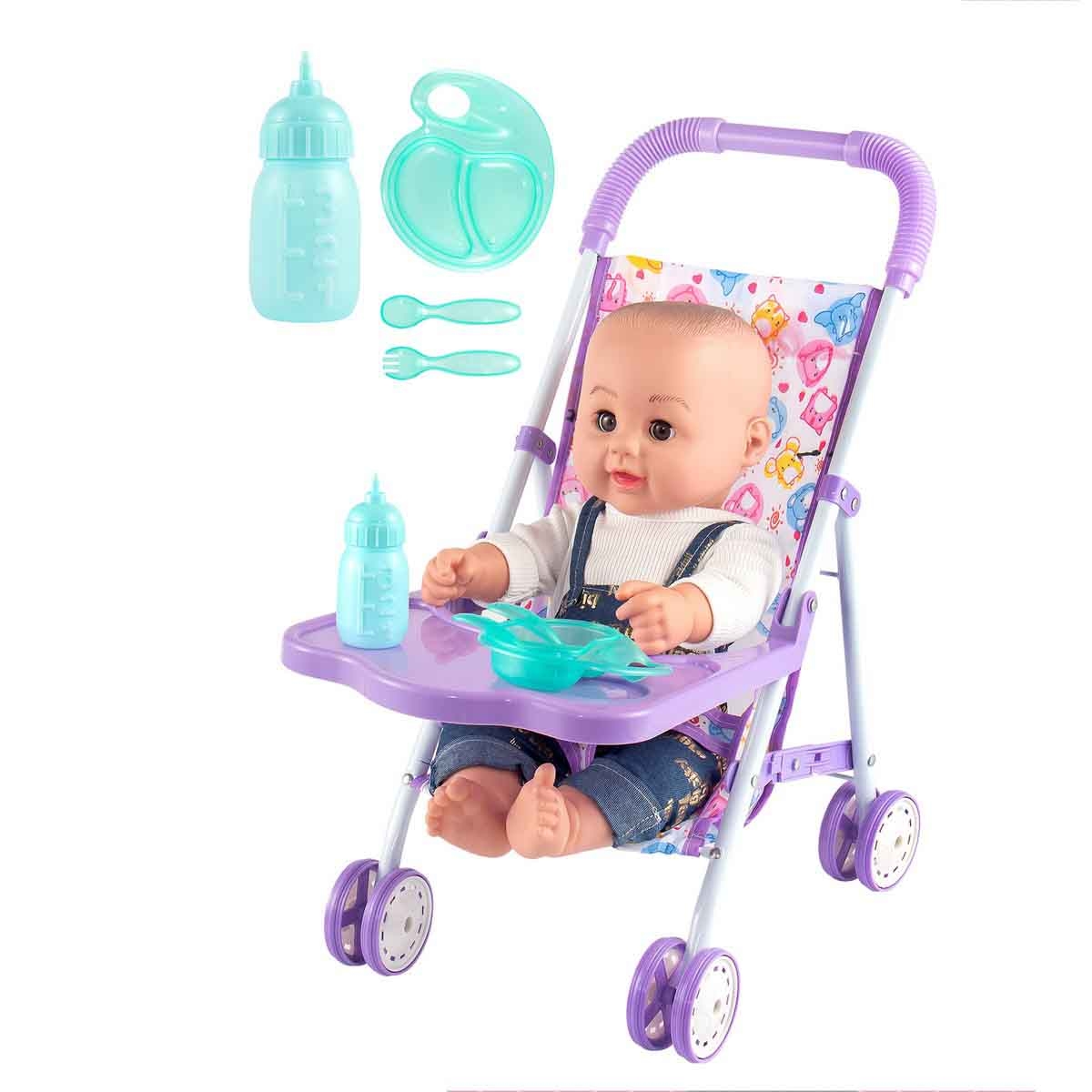 Kikibebe 18" Fat Boy Doll Playset with Stroller, Bottle & Dinner Plate Unisex, 3-4 Years