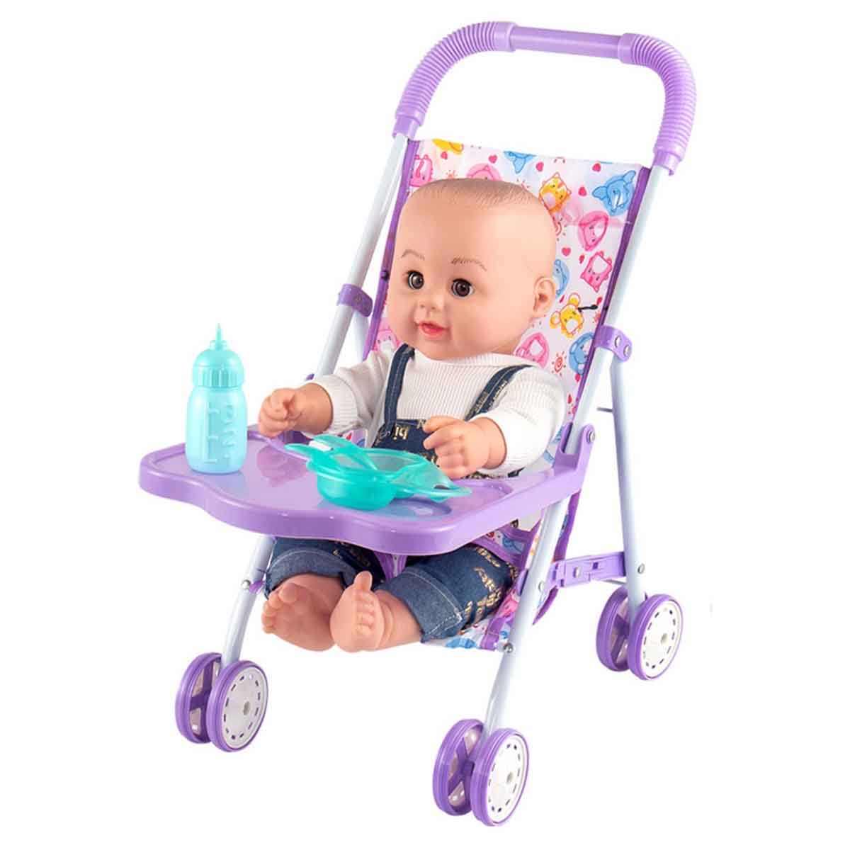 كيكي بيبي مجموعة دمية فتى مقاس 18 انش مع عربة وزجاجة وصحن عشاء للجنسين من عمر 3-4 سنوات