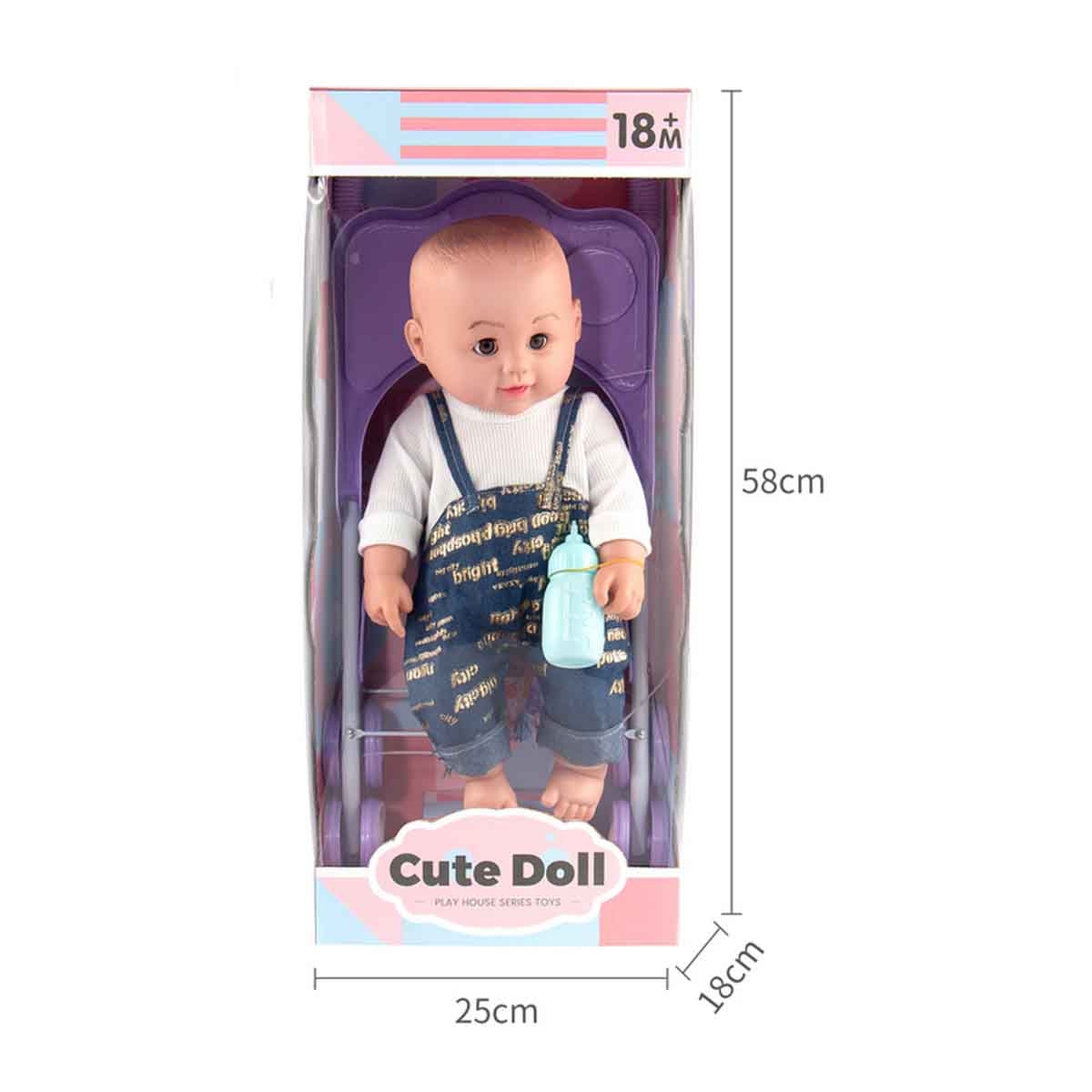 كيكي بيبي مجموعة دمية فتى مقاس 18 انش مع عربة وزجاجة وصحن عشاء للجنسين من عمر 3-4 سنوات