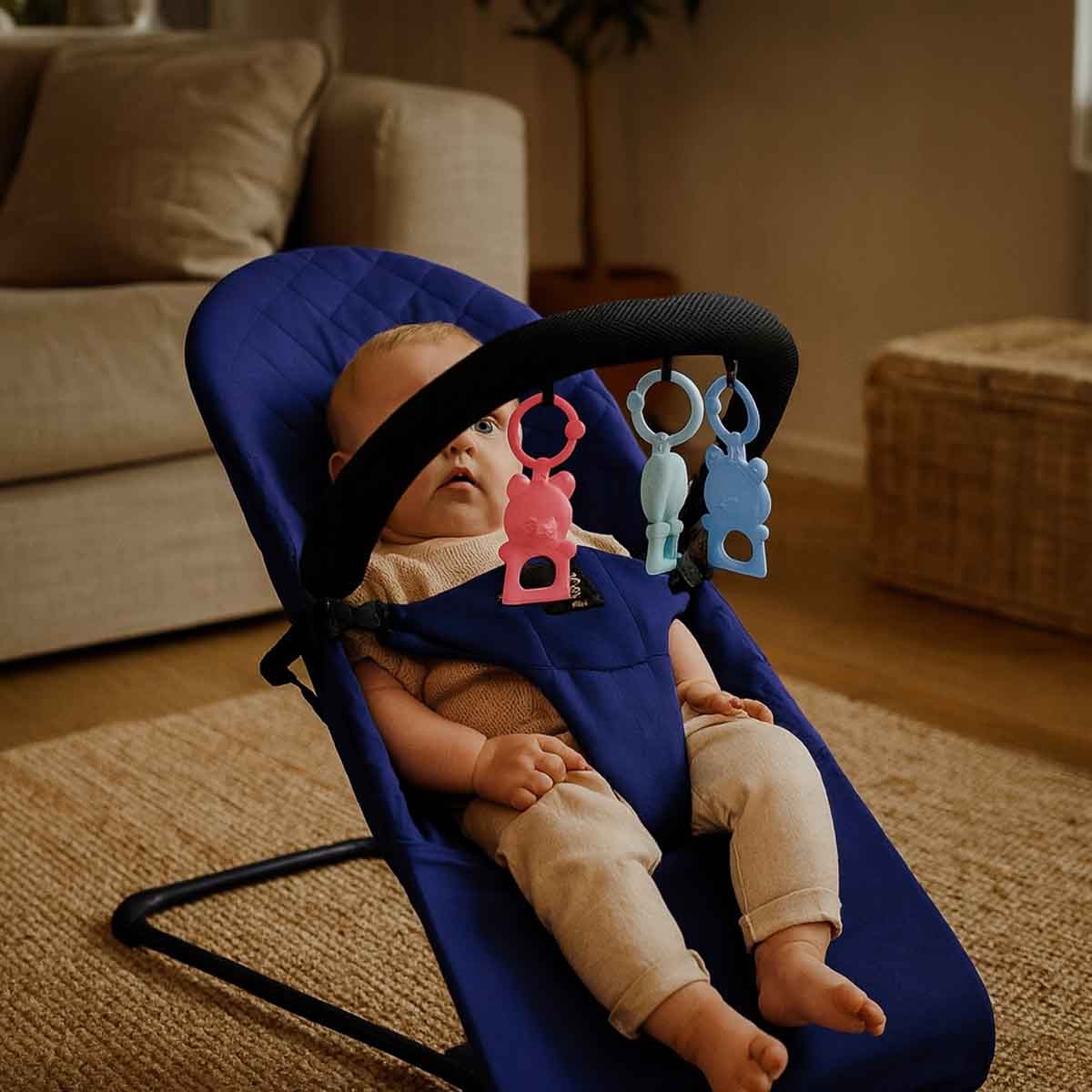 Kikibebe 3-Stage Blue Baby Bouncer & Recliner Seat Toddler, 0-2 Years