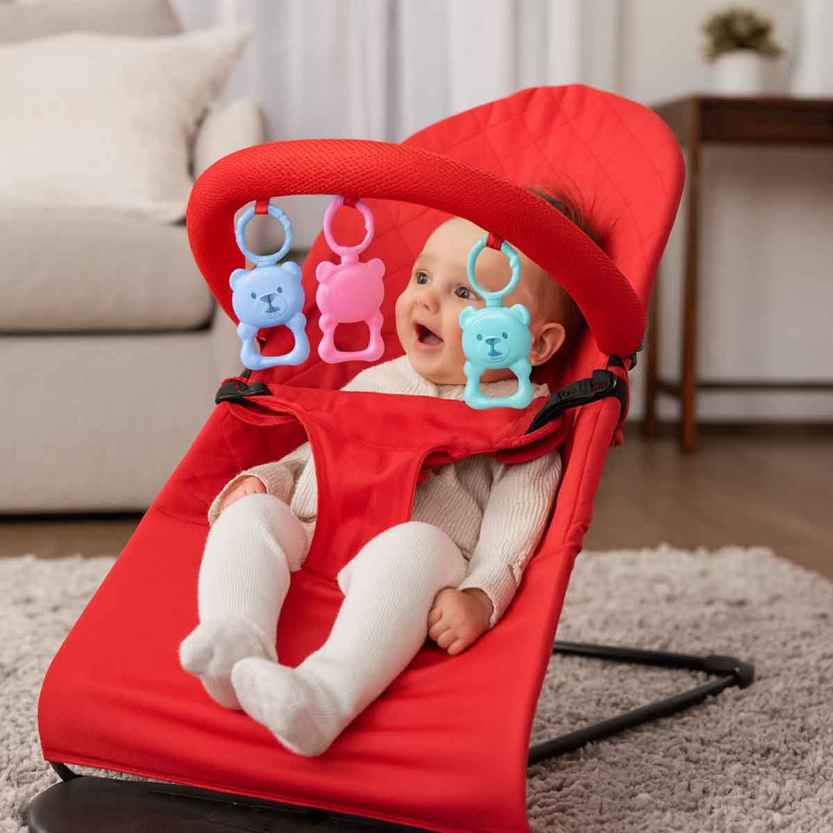 Kikibebe 3-Stage Red Baby Bouncer & Recliner Seat Toddler, 0-2 Years