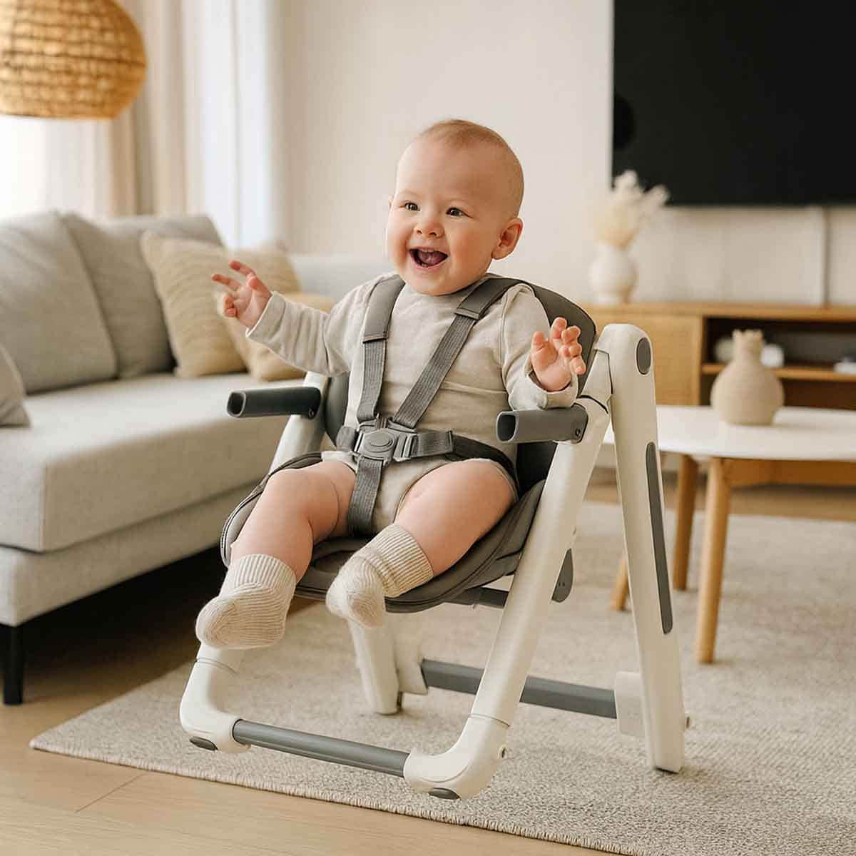 Kikibebe Grey Baby Booster Chair with 3-Position Height Adjustment Toddler, 0-2 Years